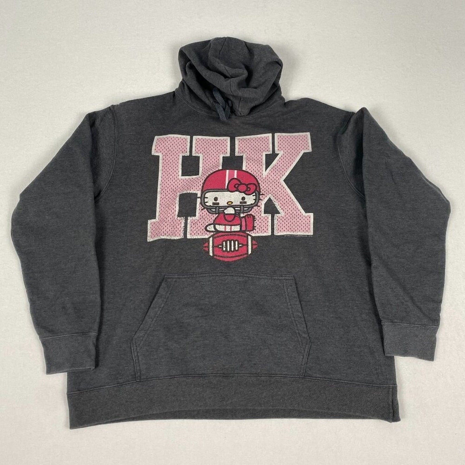 Hello Kitty Sanrio Football Pink Graphic Grey Hoodie Sweatshirt