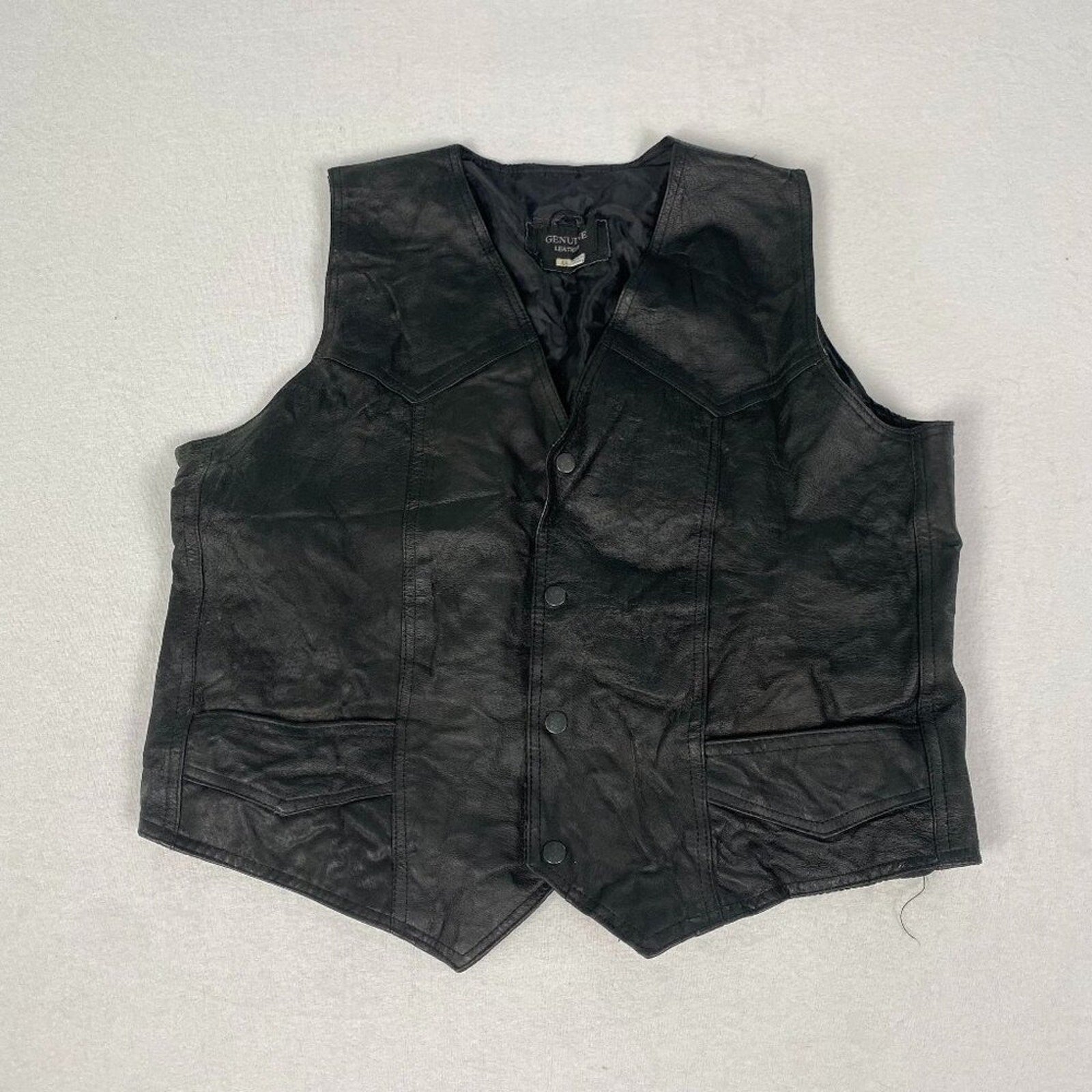 Genuine Leather Motorcycle Cowboy Black Vest Size 48