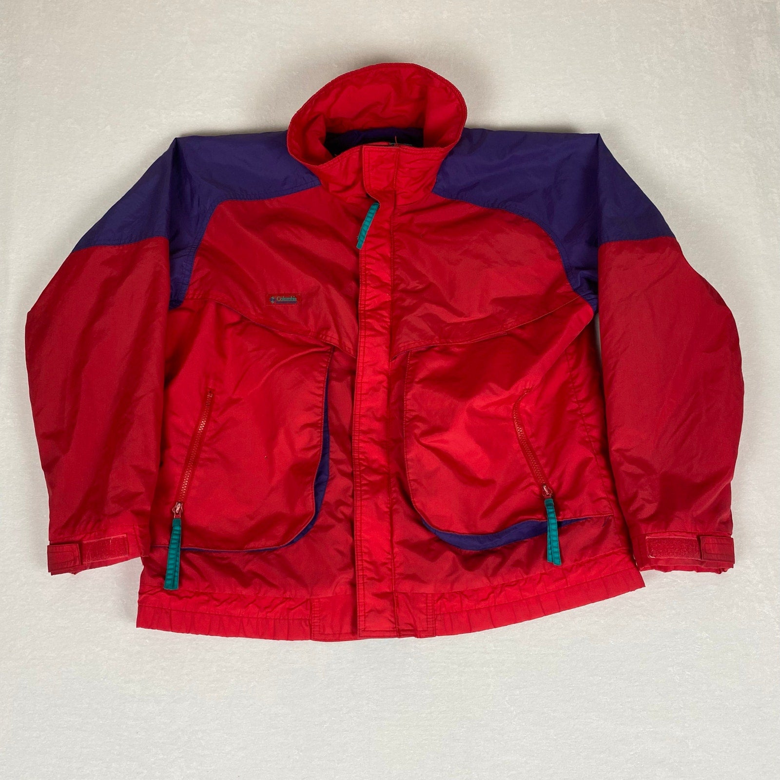 Vintage 90s Columbia Radial Sleeve Powder Keg Purple Red Windbreaker Jacket