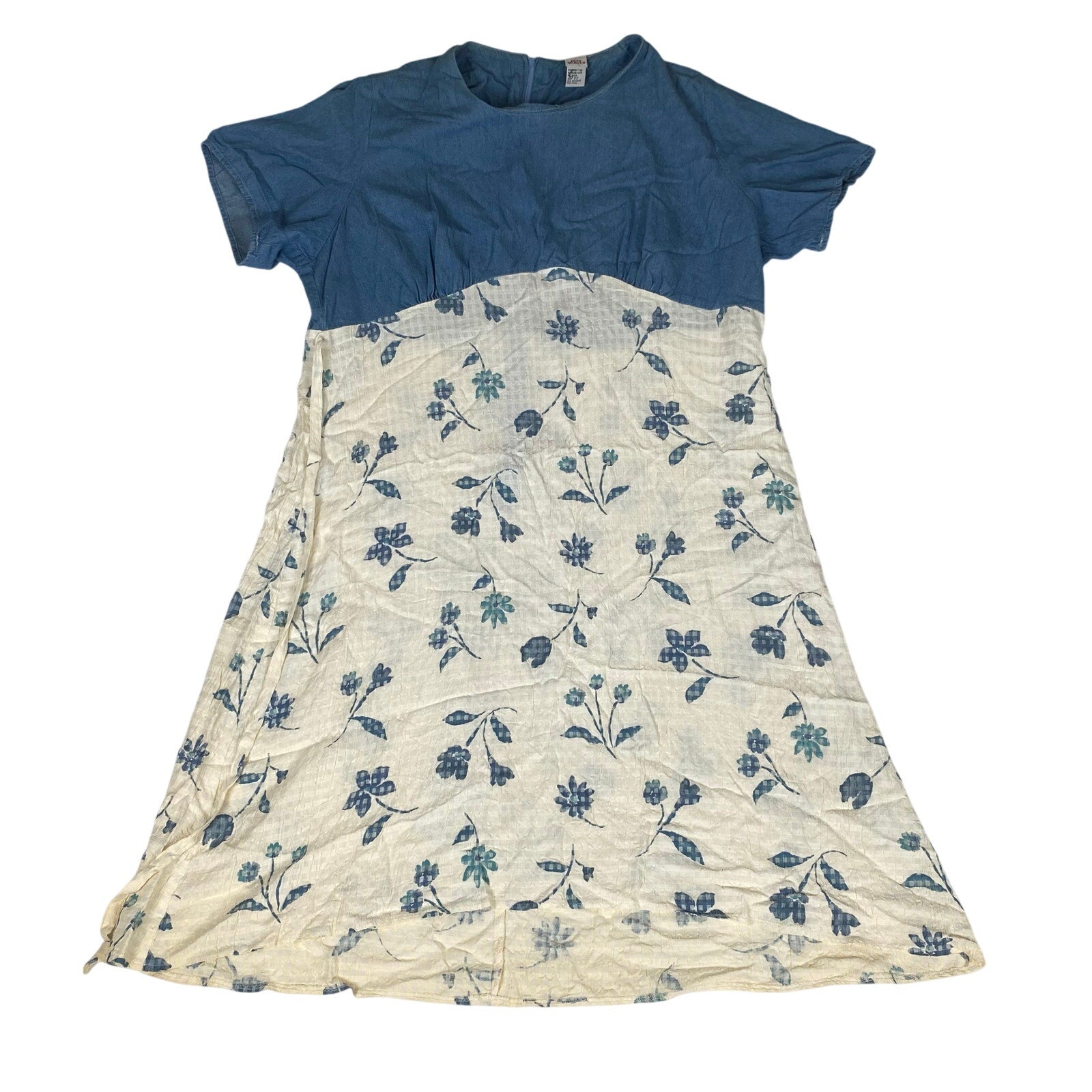 Vintage Made in USA Forewarned Denim Style Chambray Blue Cotton Floral Dress