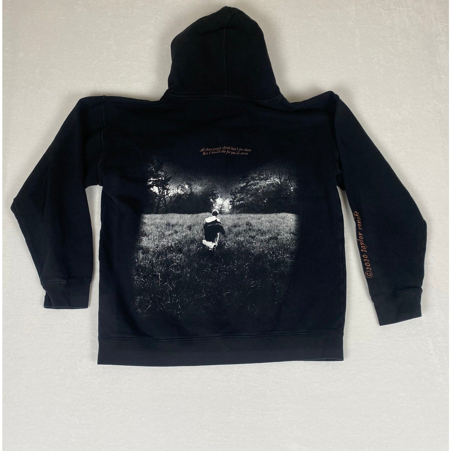 Taylor Swift Folklore Album 2020 Graphic Black Hoodie Sweatshirt Medium