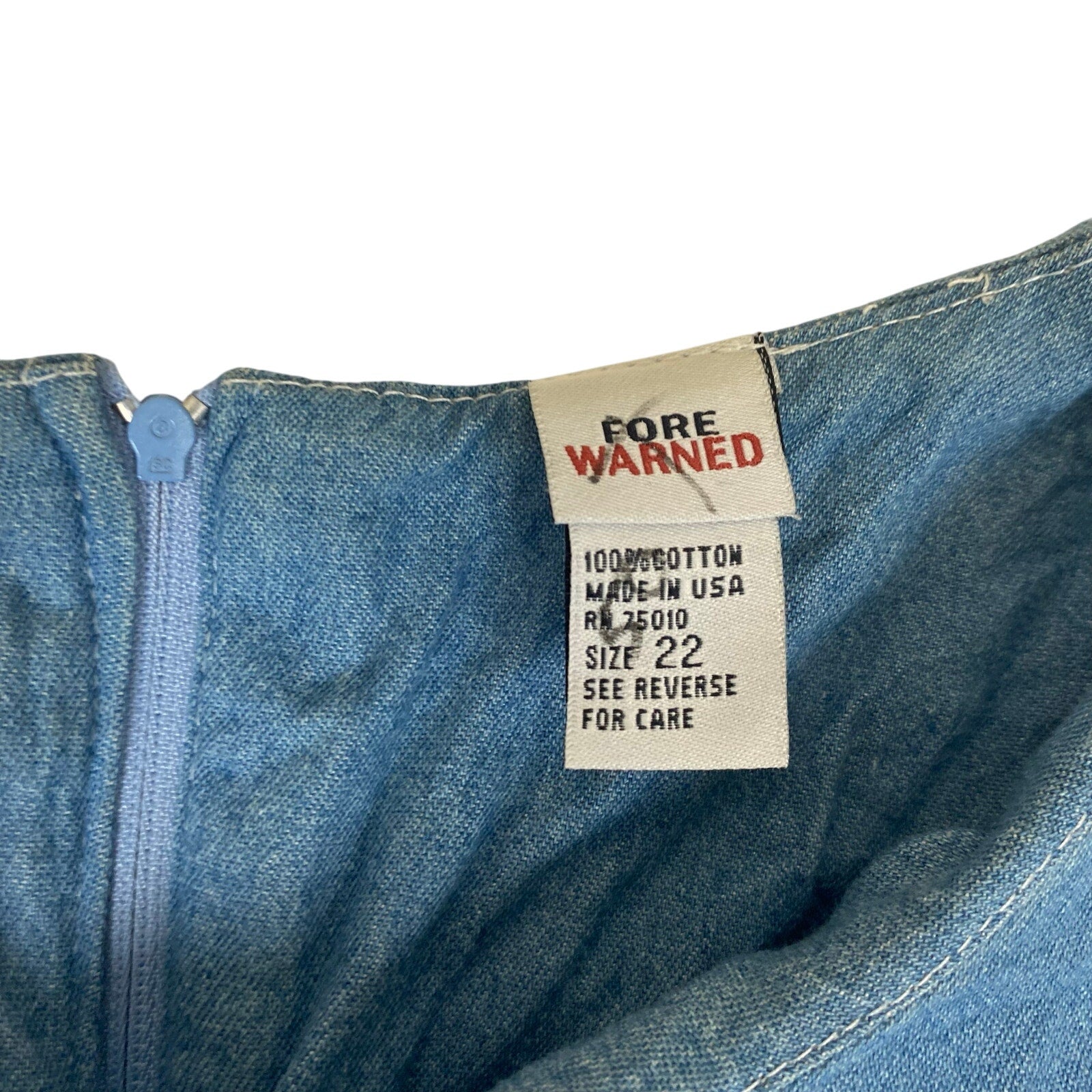 Vintage Made in USA Forewarned Denim Style Chambray Blue Cotton Floral Dress