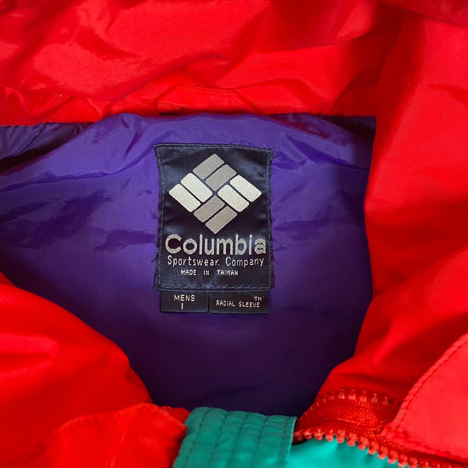 Vintage 90s Columbia Radial Sleeve Powder Keg Purple Red Windbreaker Jacket