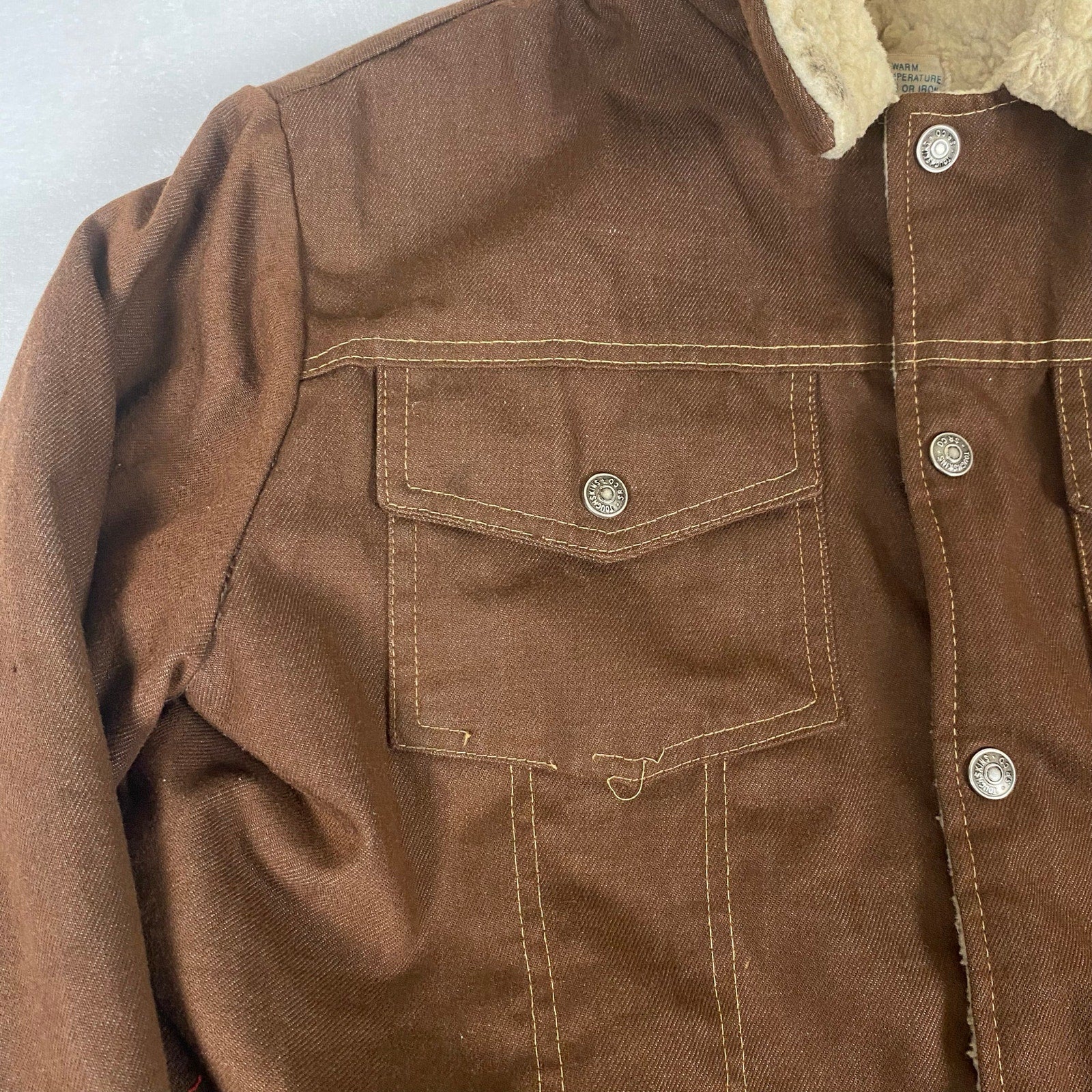 Vintage 70s Sears Made in USA Put On Shop Sherpa Lined Brown Trucker Work Jacket