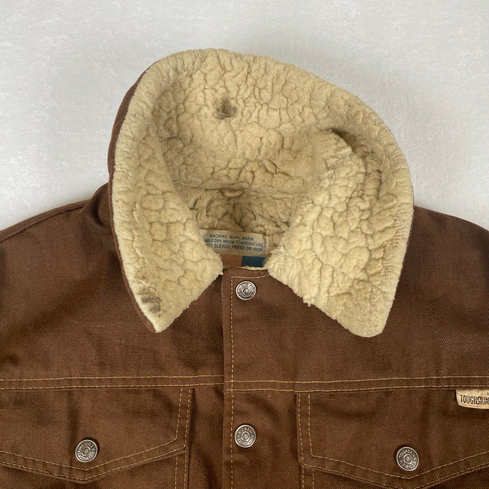 Vintage 70s Sears Made in USA Put On Shop Sherpa Lined Brown Trucker Work Jacket