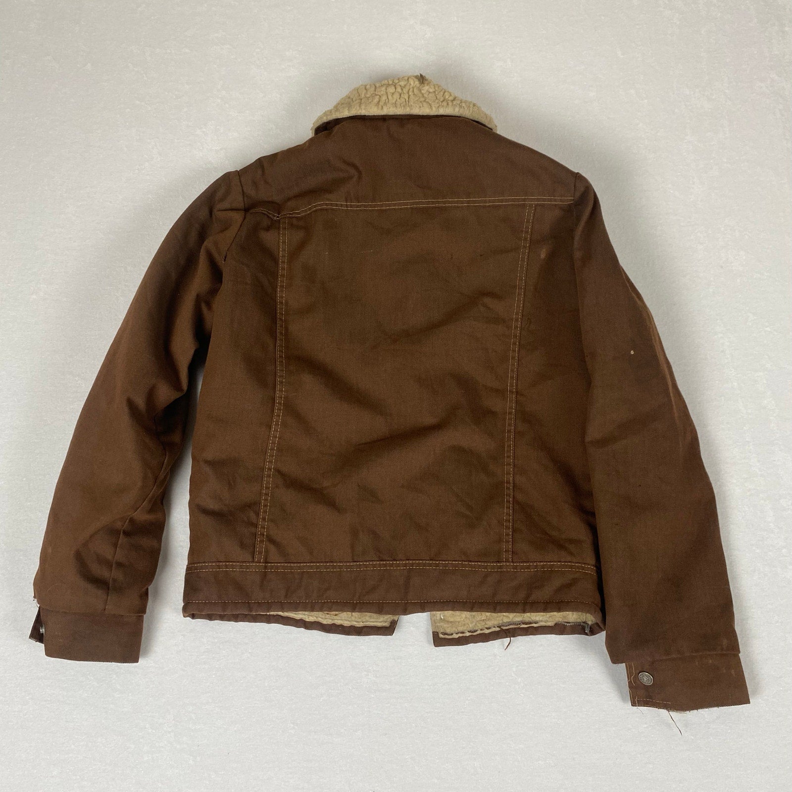 Vintage 70s Sears Made in USA Put On Shop Sherpa Lined Brown Trucker Work Jacket
