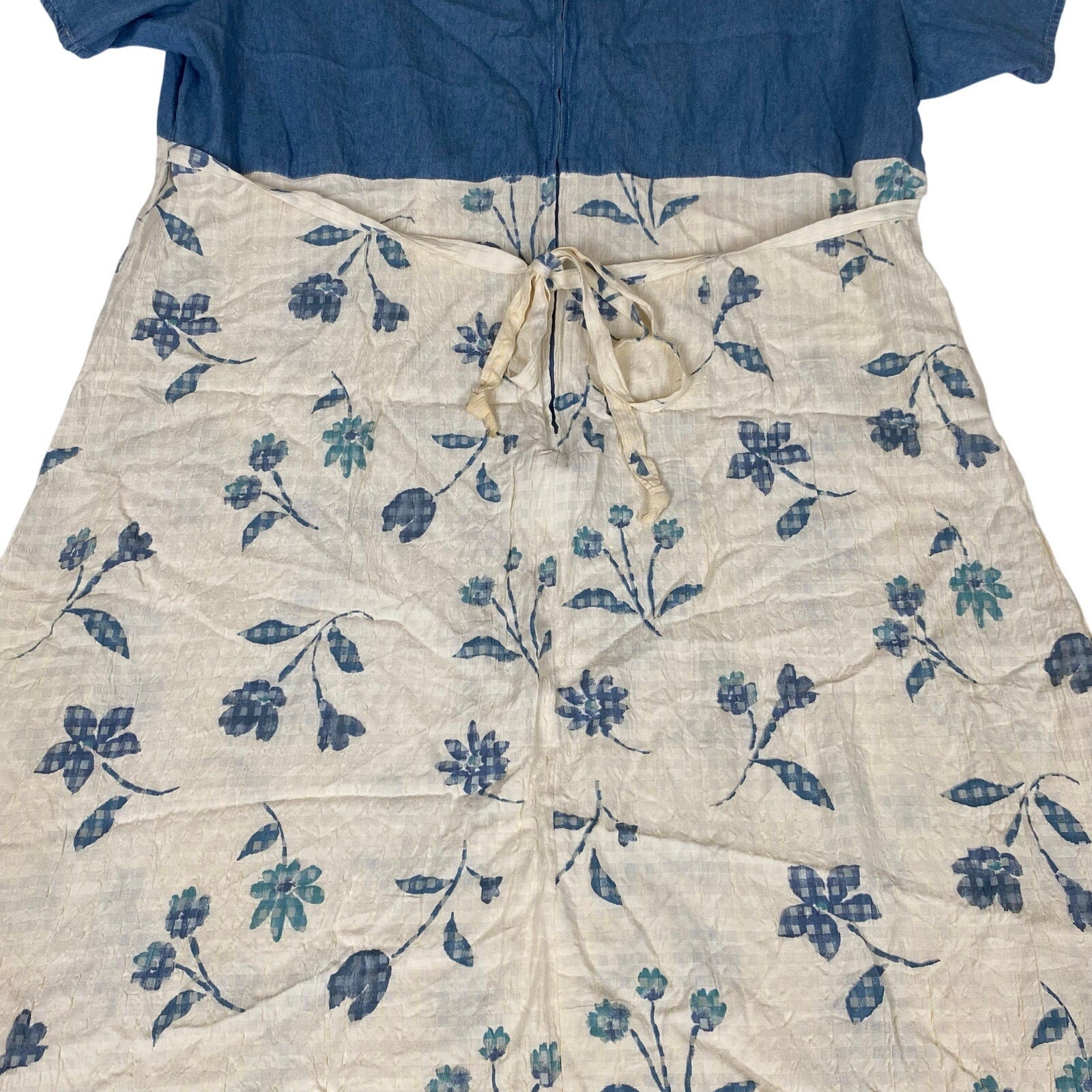 Vintage Made in USA Forewarned Denim Style Chambray Blue Cotton Floral Dress