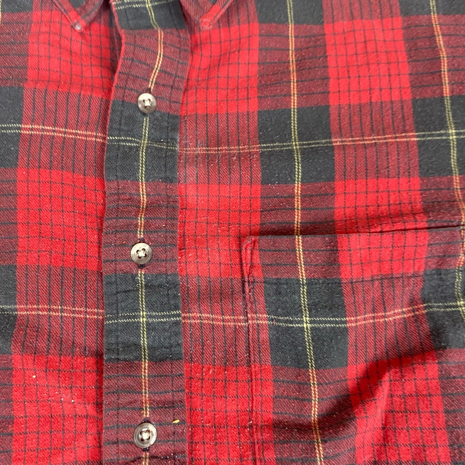 Vintage Eddie Bauer Made in USA Red Black Plaid Checkered Cotton Flannel Large
