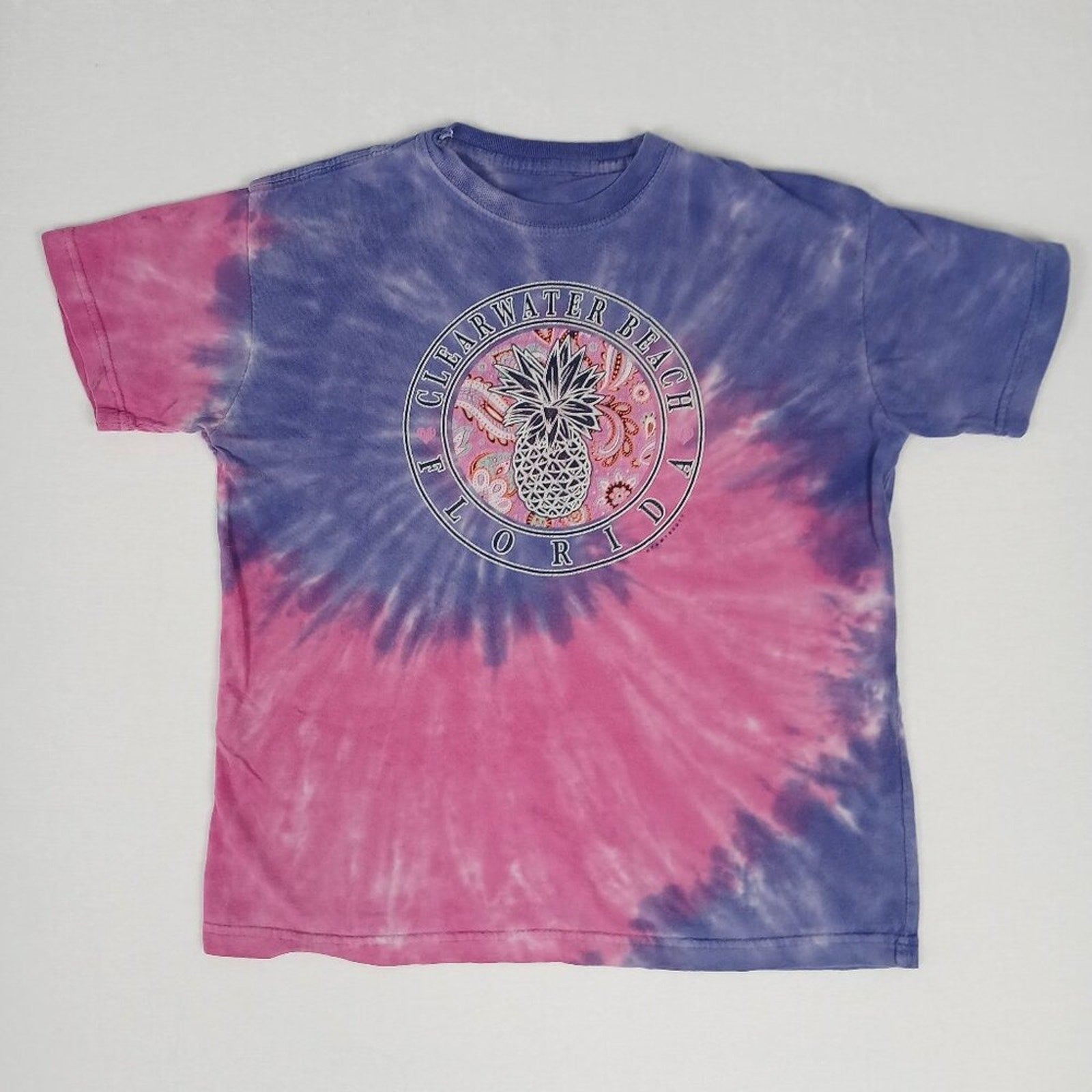 Clearwater Beach Florida Purple Pink Tie Dye Pineapple Graphic Tee