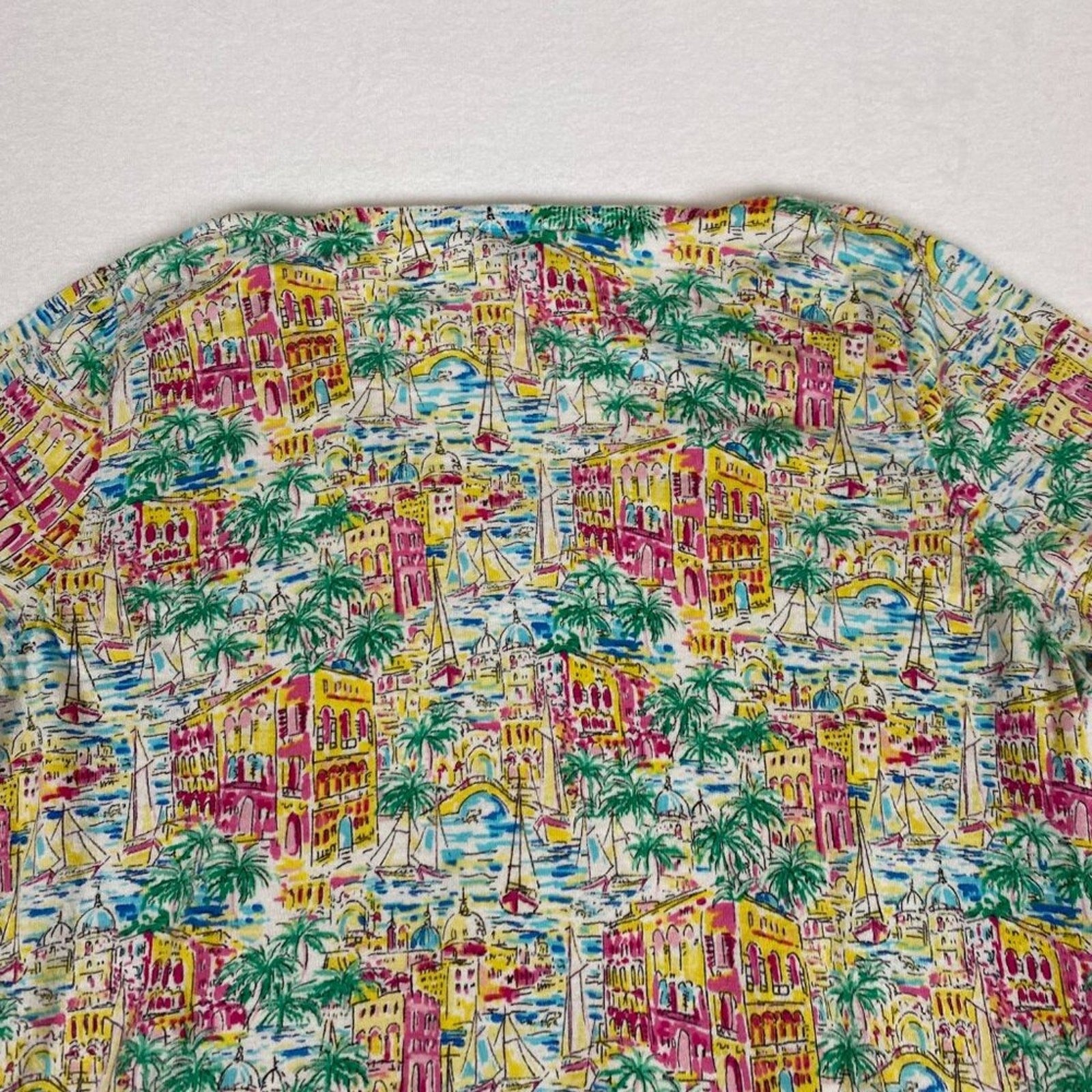 Talbots Summer European Beach Sail Vacation Print Knotted Hem Cotton Blouse