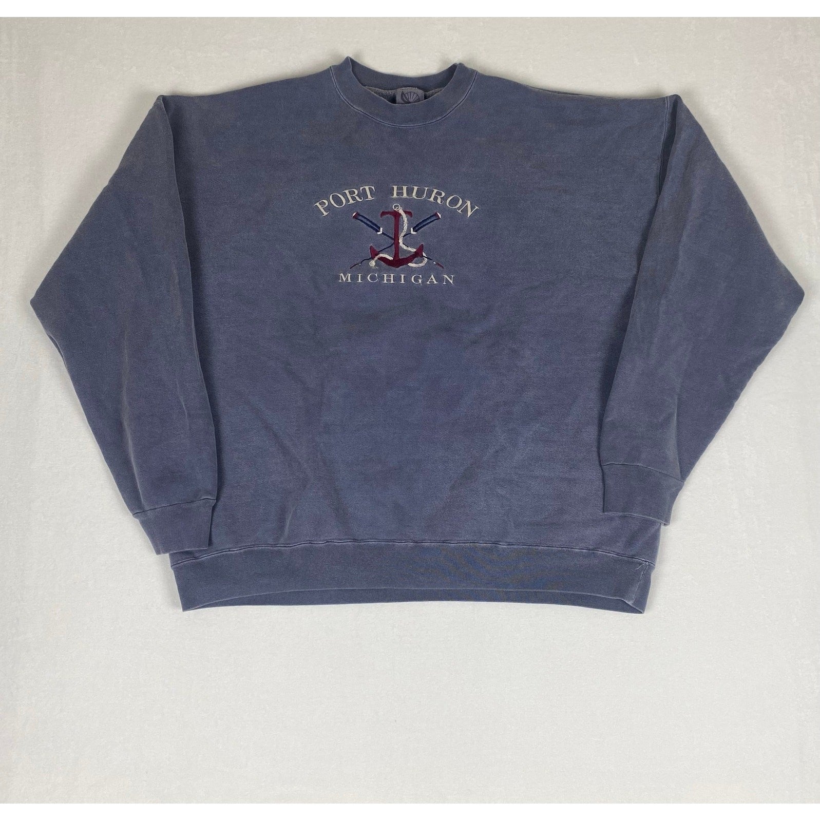 Vintage Port Huron Michigan Anchor Made in USA Great Lakes Faded Pullover