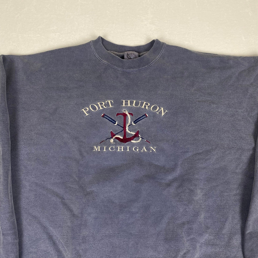 Vintage Port Huron Michigan Anchor Made in USA Great Lakes Faded Pullover