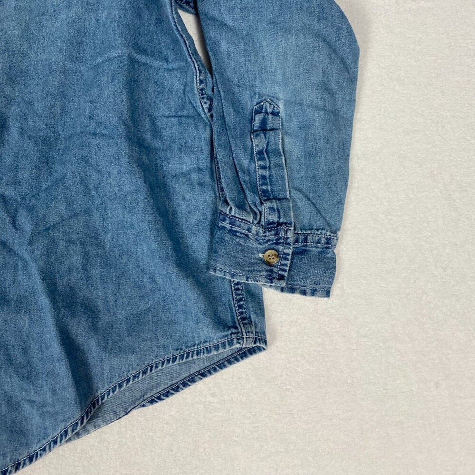 Vintage Basic Editions Cotton Flower Floral Embroidered Denim Style Button Shirt