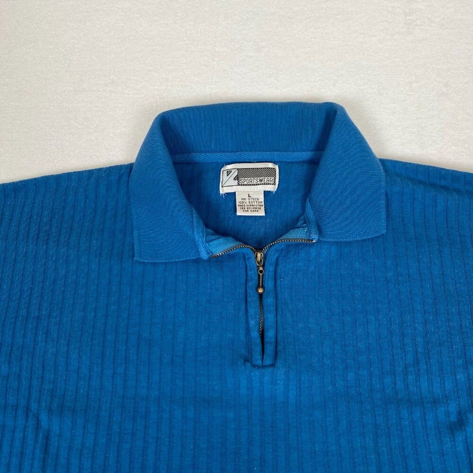 Vintage Sportswear Cotton Preppy 1/4 Zip Short Sleeve Textured Sweater Polo
