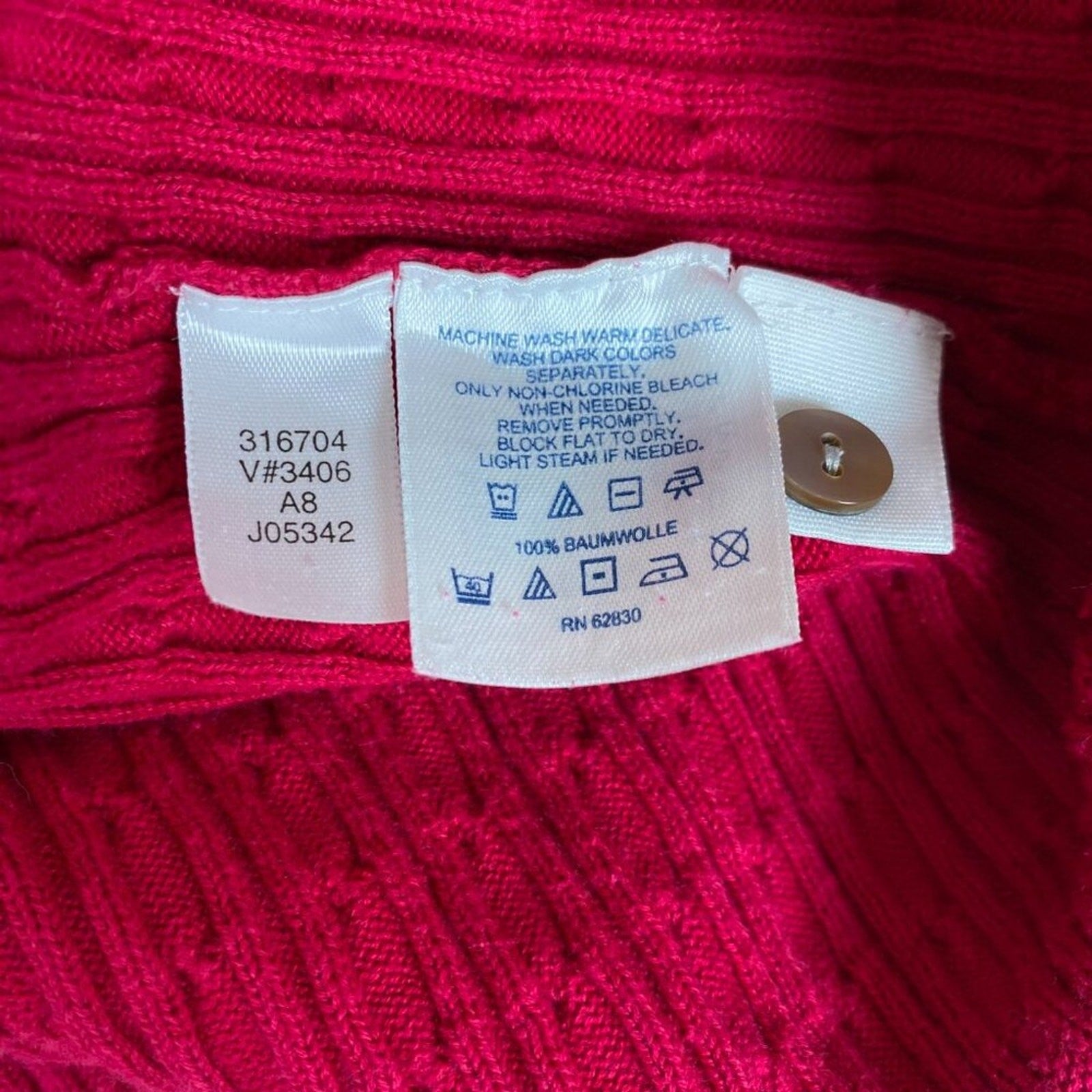 Lands' End Women's Textured Knit Cotton Red Button Up Cardigan