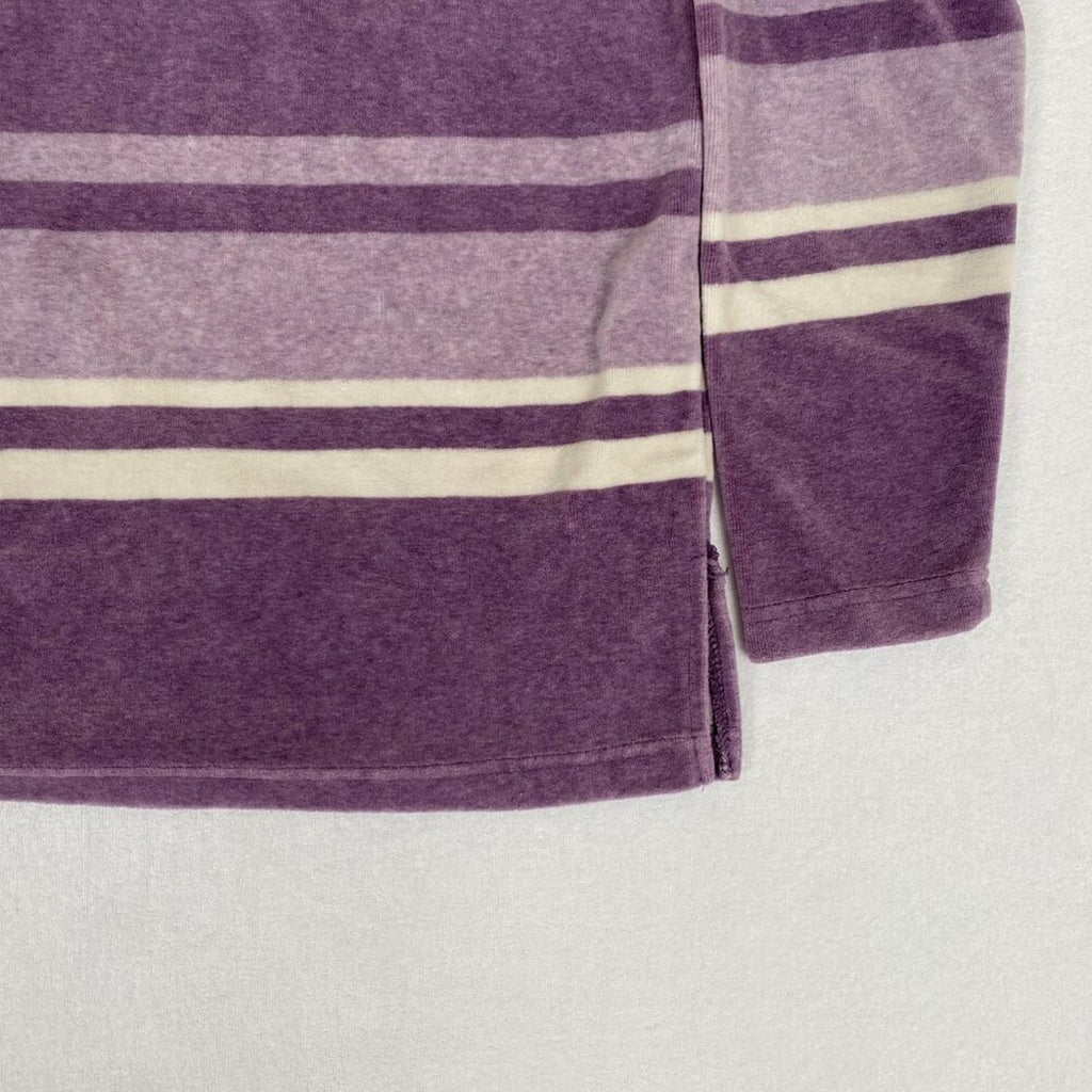 Vintage Alfred Dunner Velour Fleece Purple Striped 1/4 Zip Pullover Sweater