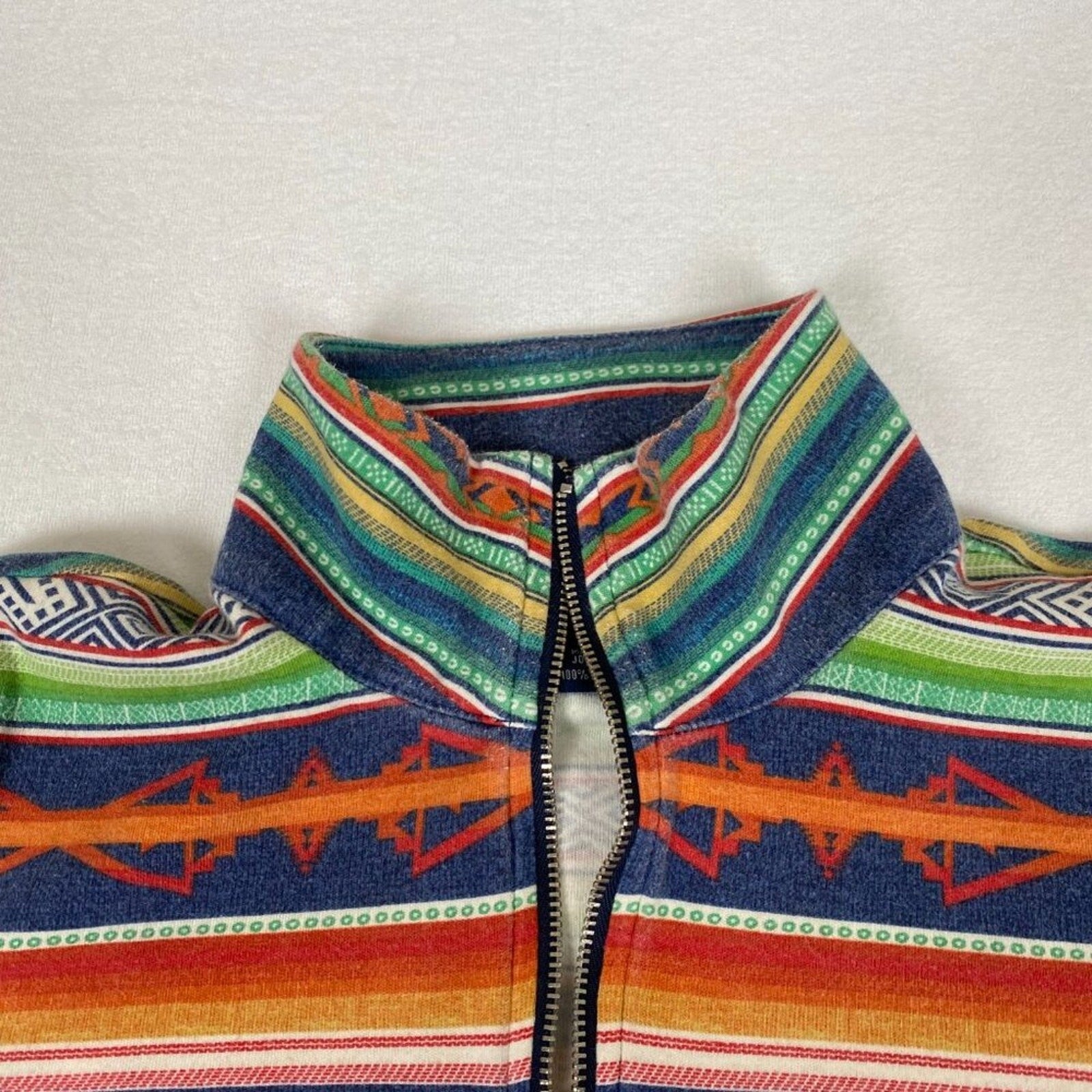 Vintage Chaps Women's Aztec Native Striped Print Orange Green 1/4 Zip Pullover