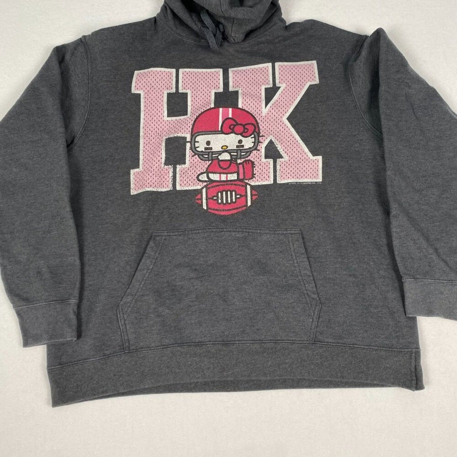 Hello Kitty Sanrio Football Pink Graphic Grey Hoodie Sweatshirt