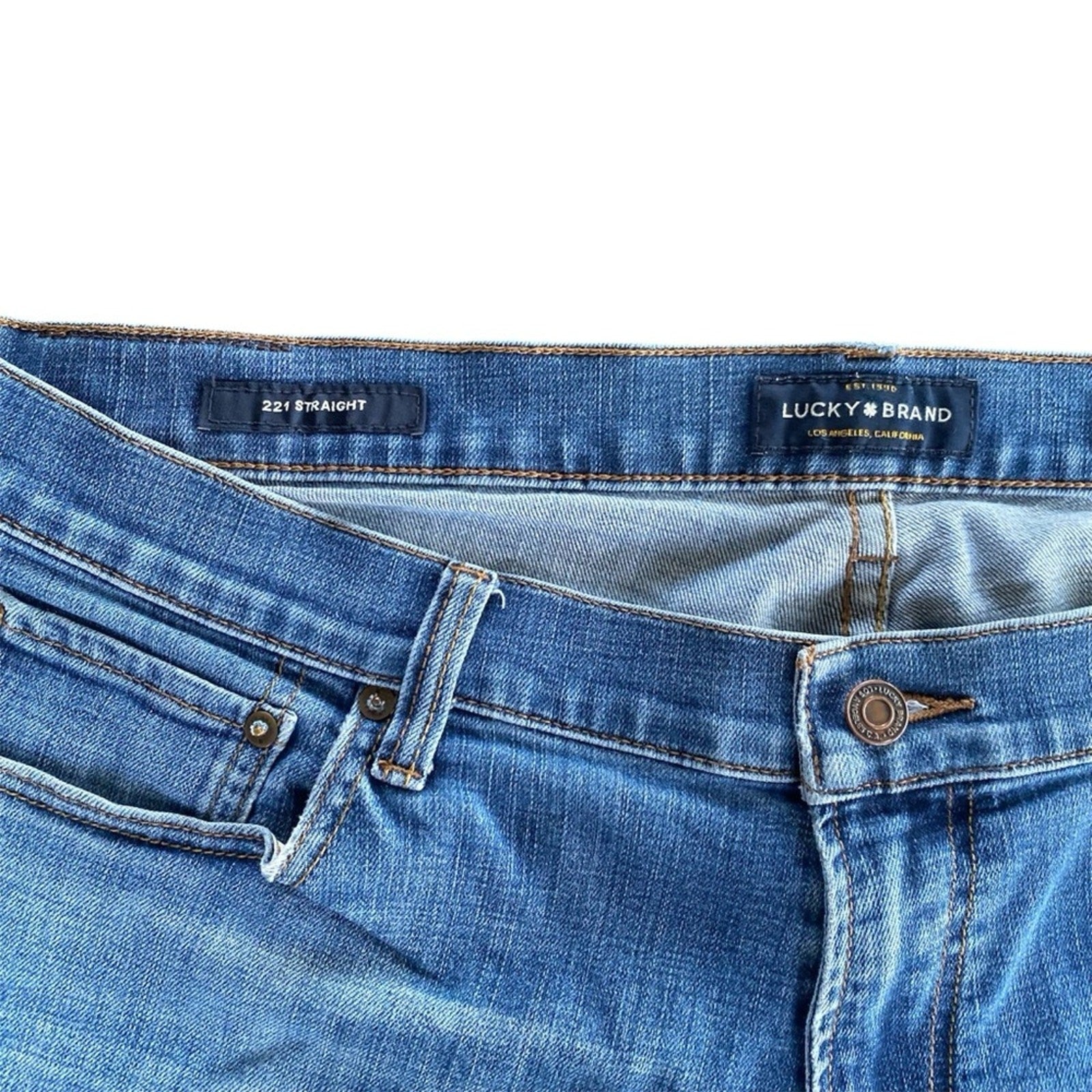 Lucky Brand 221 Straight Darkwash Whiskered Cotton Blue Jeans 40x31