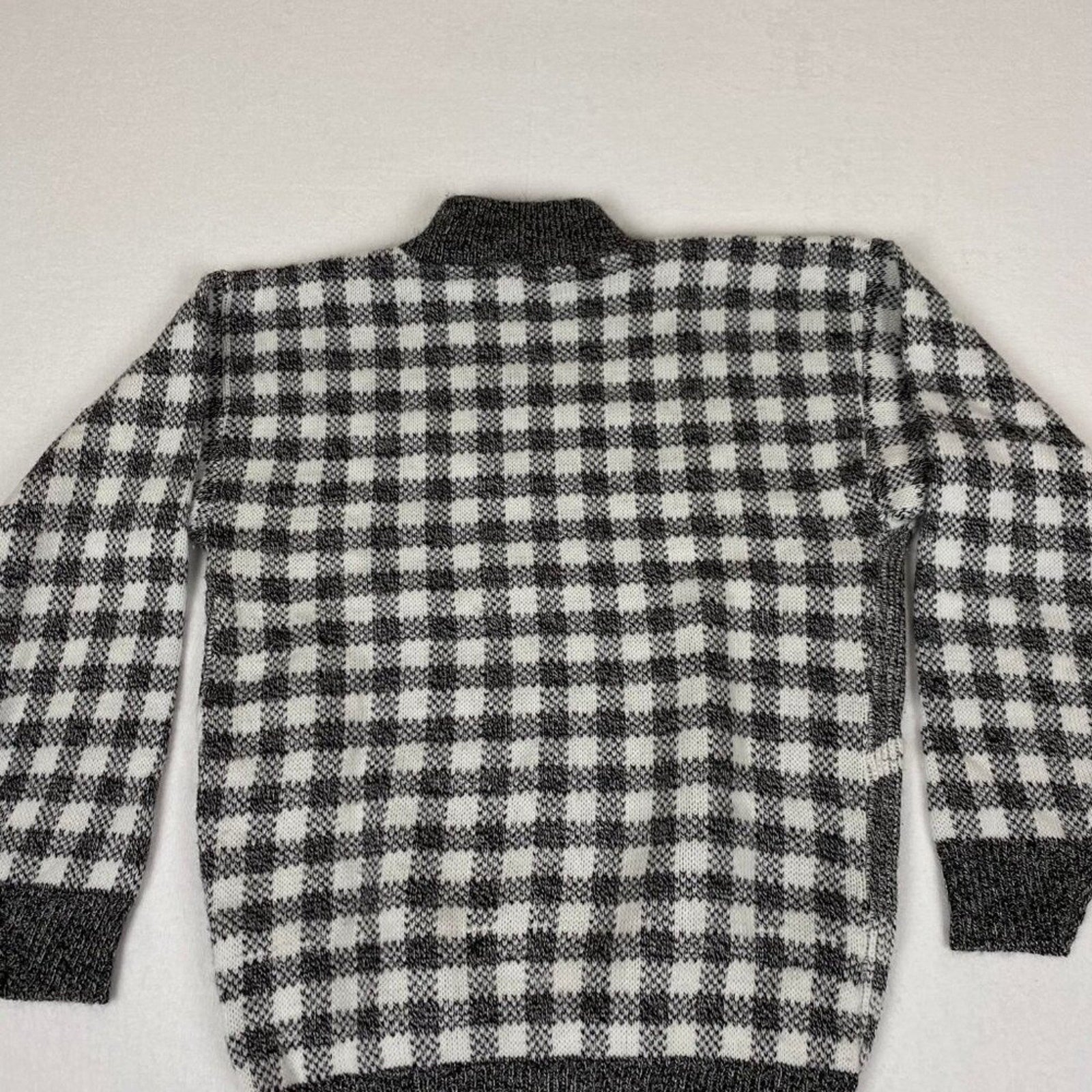 Vintage Made in USA 80s Jamnits Floral Roses Black White Checkered Knit Sweater