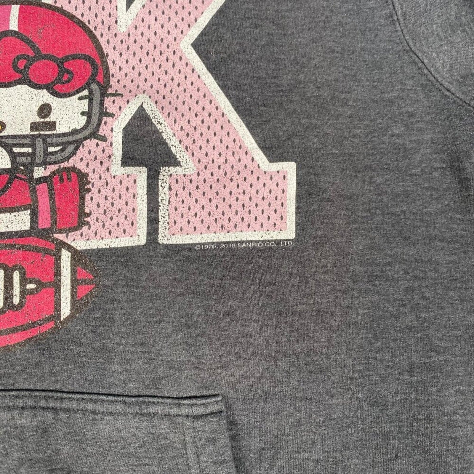 Hello Kitty Sanrio Football Pink Graphic Grey Hoodie Sweatshirt