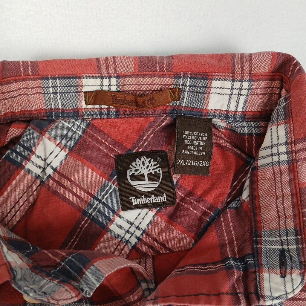 Timberland Checkered Red Plaid Cotton Button Up Long Sleeve Shirt XXL