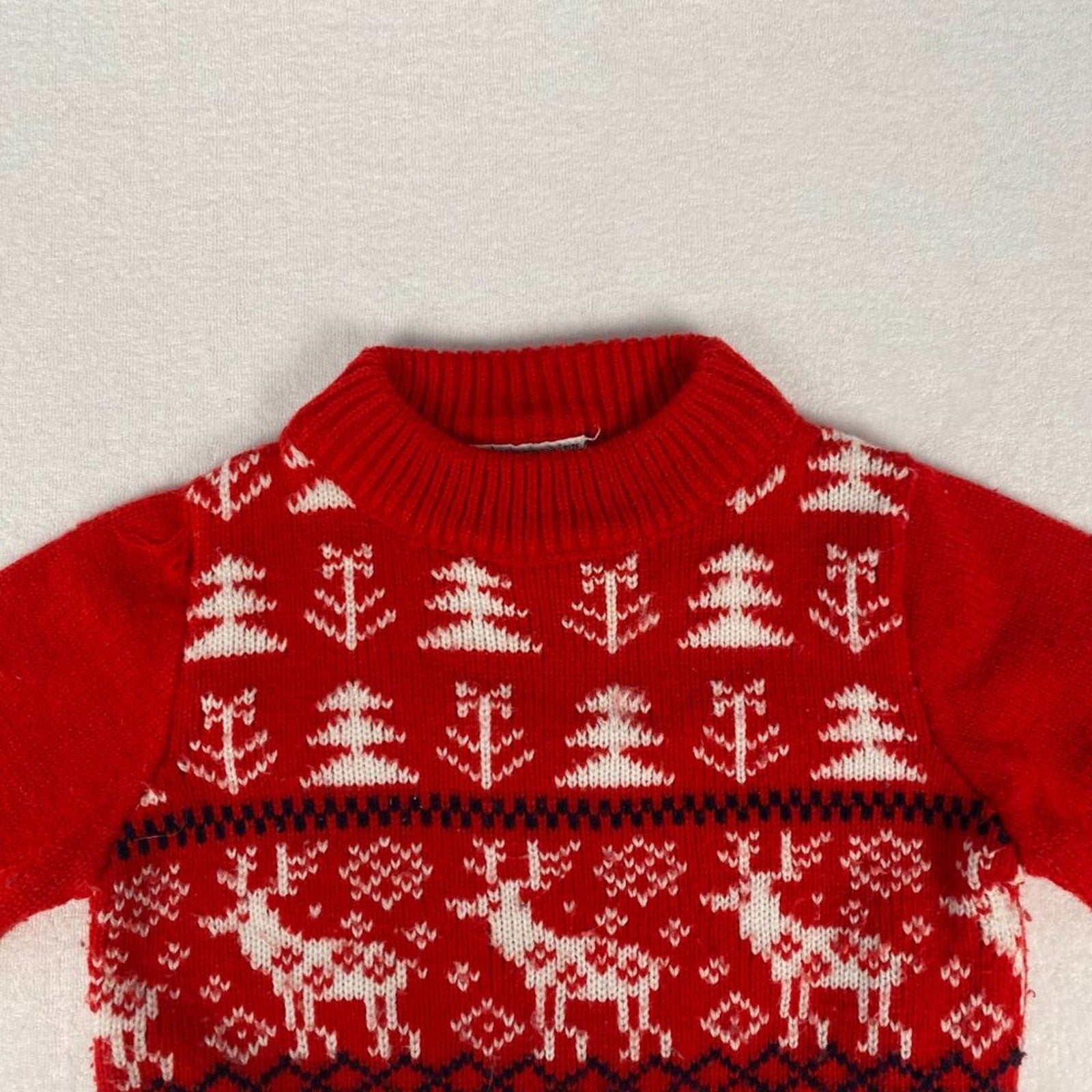Vintage 90s Fair Isle Print Reindeer Christmas Tree Turtleneck Knit Sweater