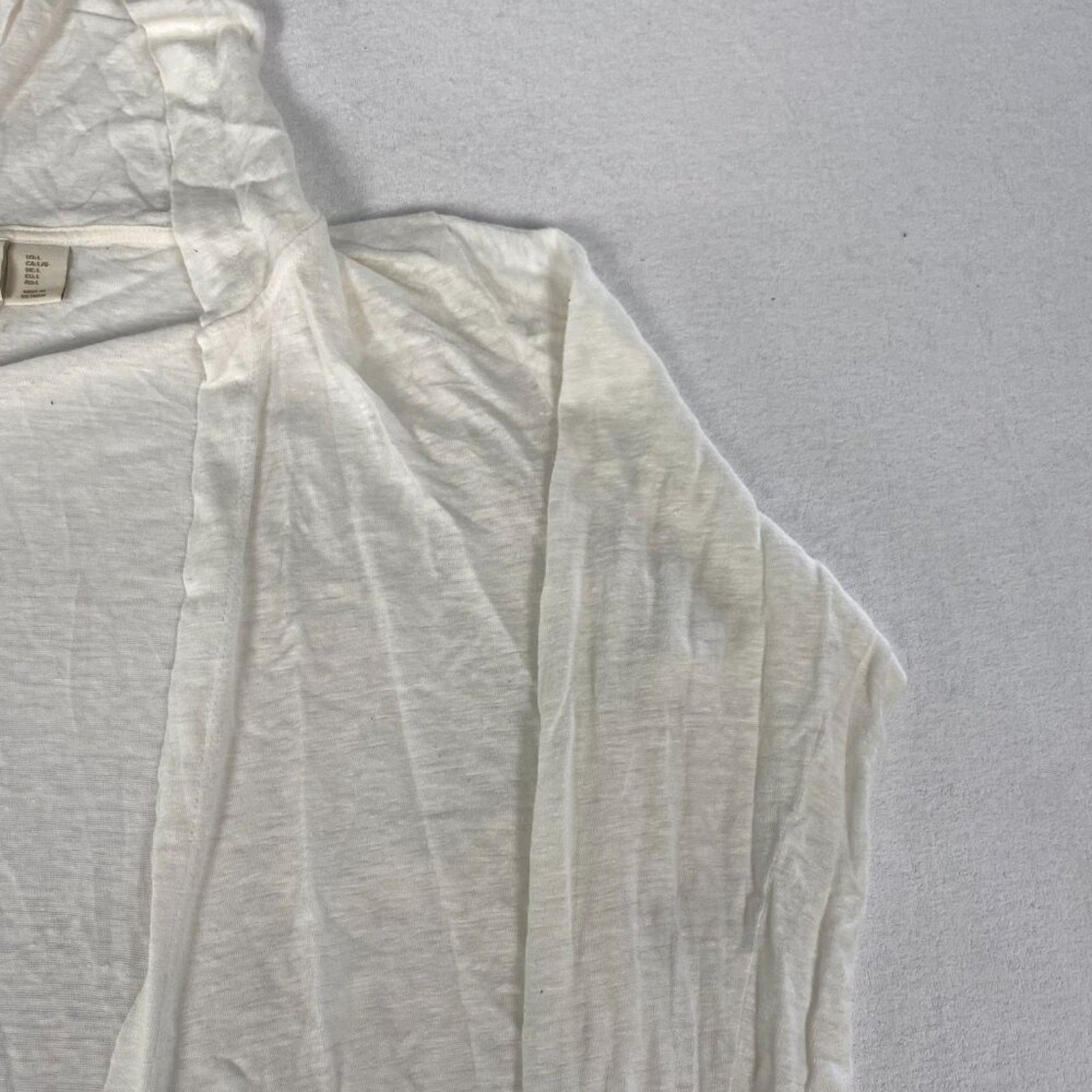 Cynthia Rowley Linen Flowy Boho Summer White Ivory Open Front Cardigan Hoodie