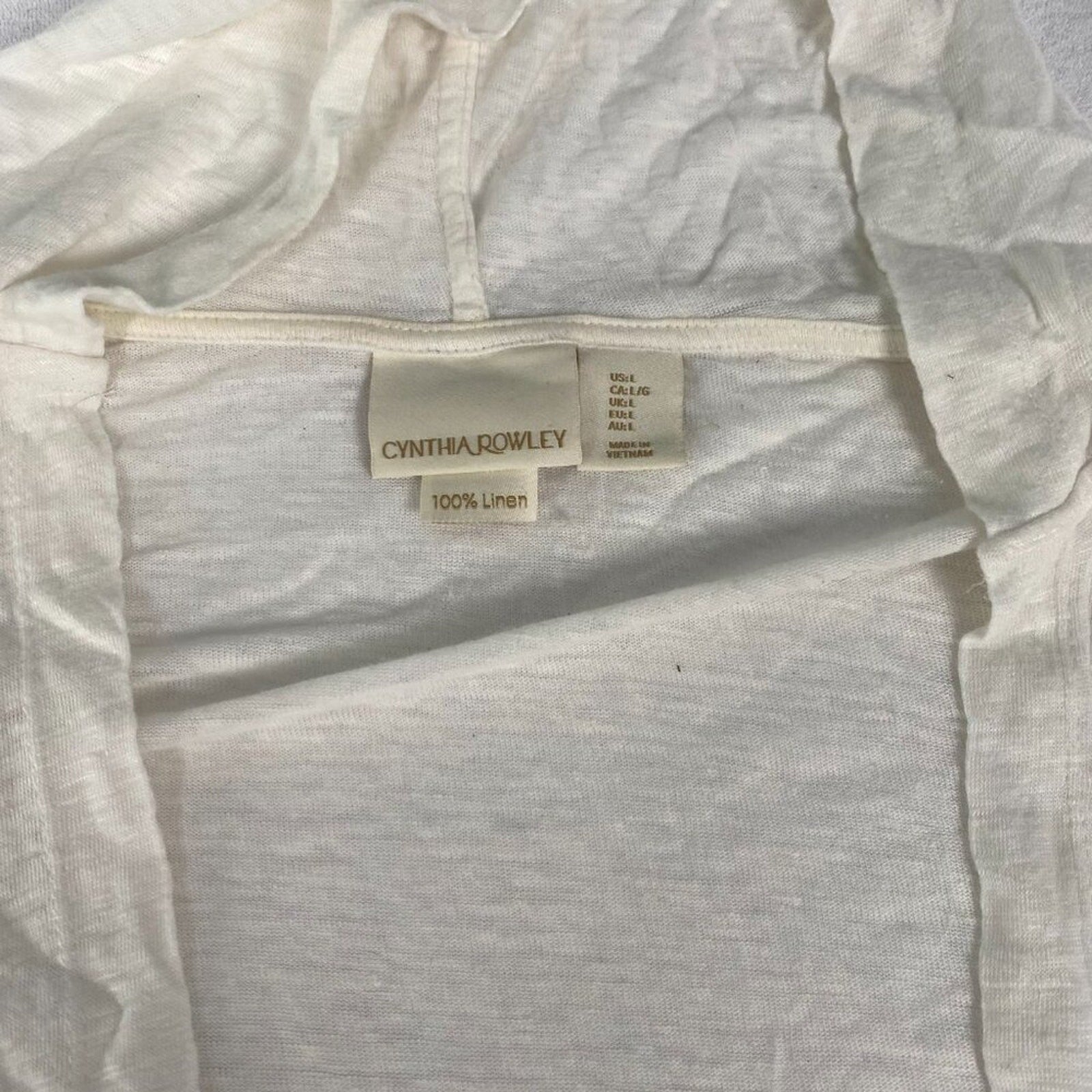 Cynthia Rowley Linen Flowy Boho Summer White Ivory Open Front Cardigan Hoodie