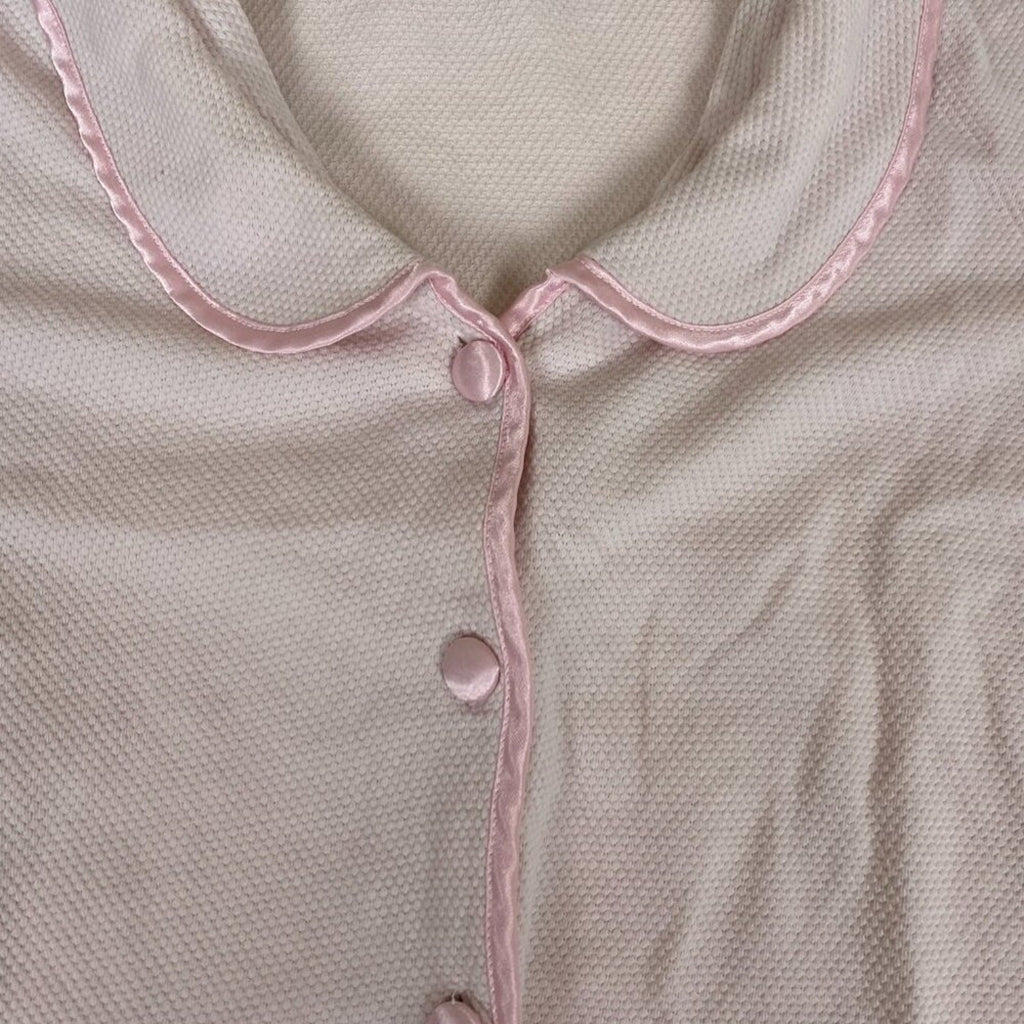 Vintage Victoria's Secret Smooth Satin Detail Night Crop Pale Pink Button Shirt