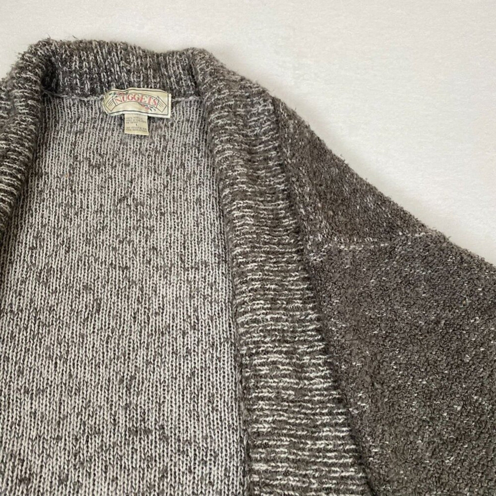 Vintage 90s Grey Cowl Neck Nuggets Cardigan Sweater Size Large