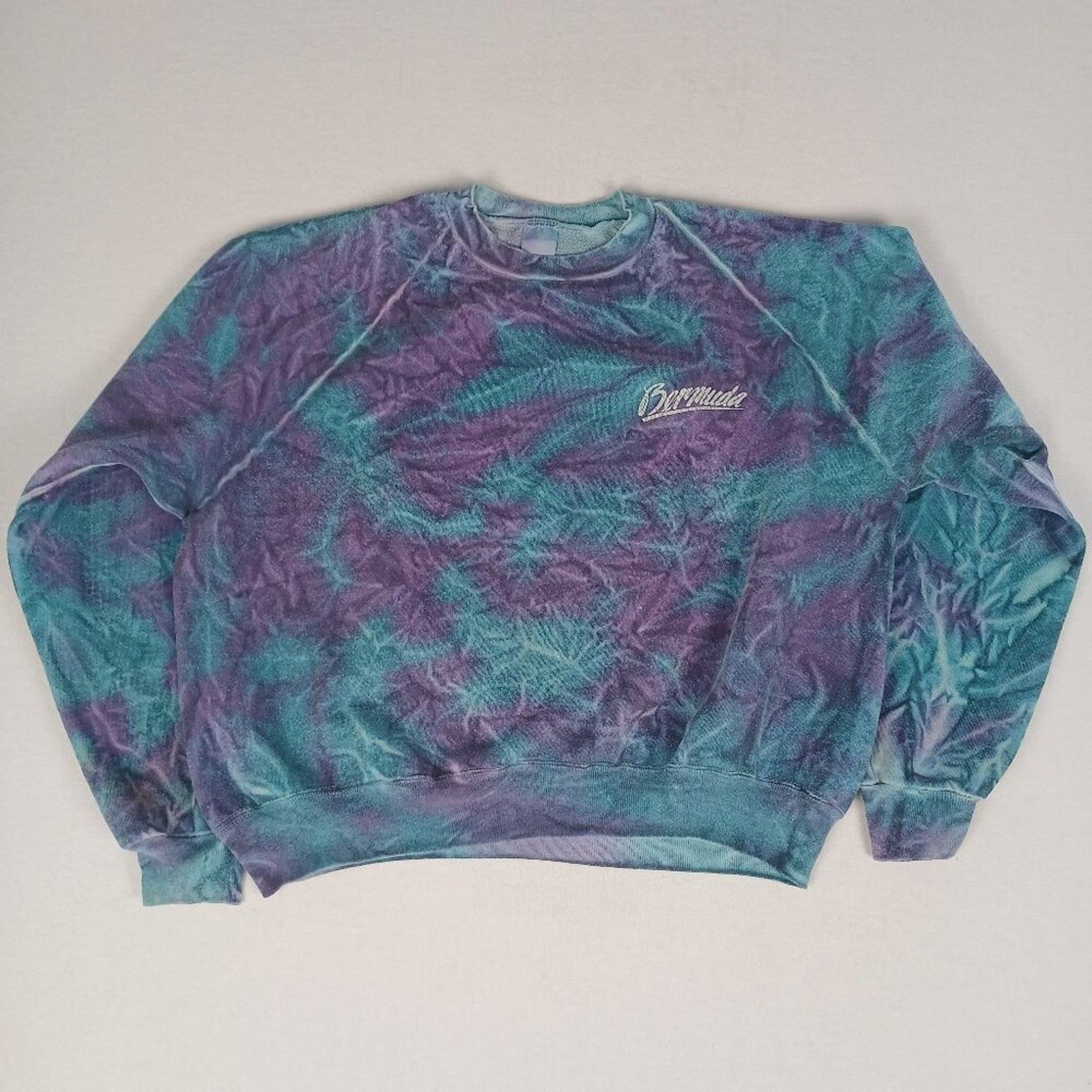 Bermuda Purple Blue Tie Dye Crop Crewneck Pullover Sweatshirt