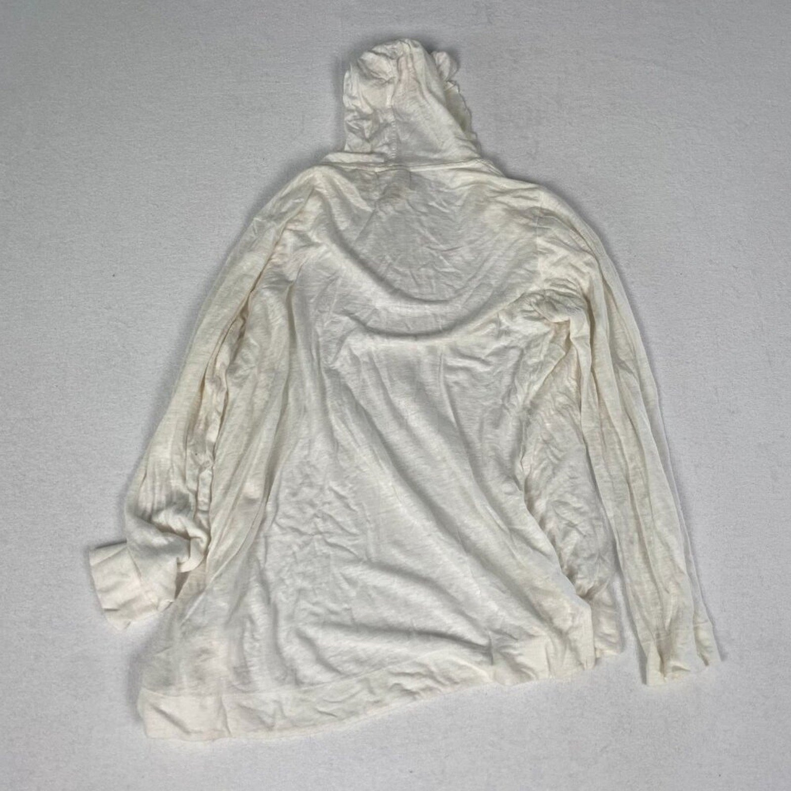 Cynthia Rowley Linen Flowy Boho Summer White Ivory Open Front Cardigan Hoodie