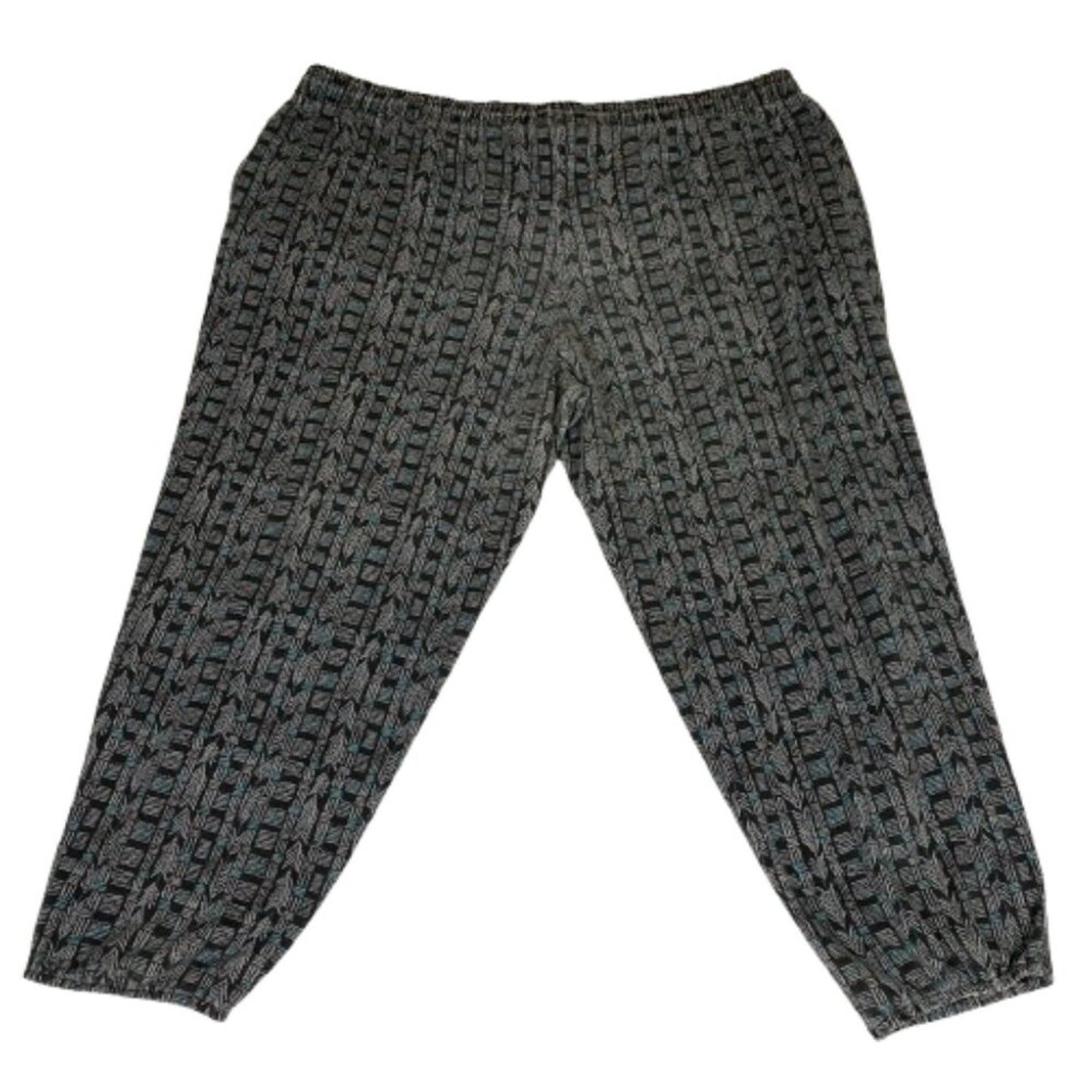 Vintage 80s Ruba Baggy Workout Elastic Waist Blue Geometric Allover Pants