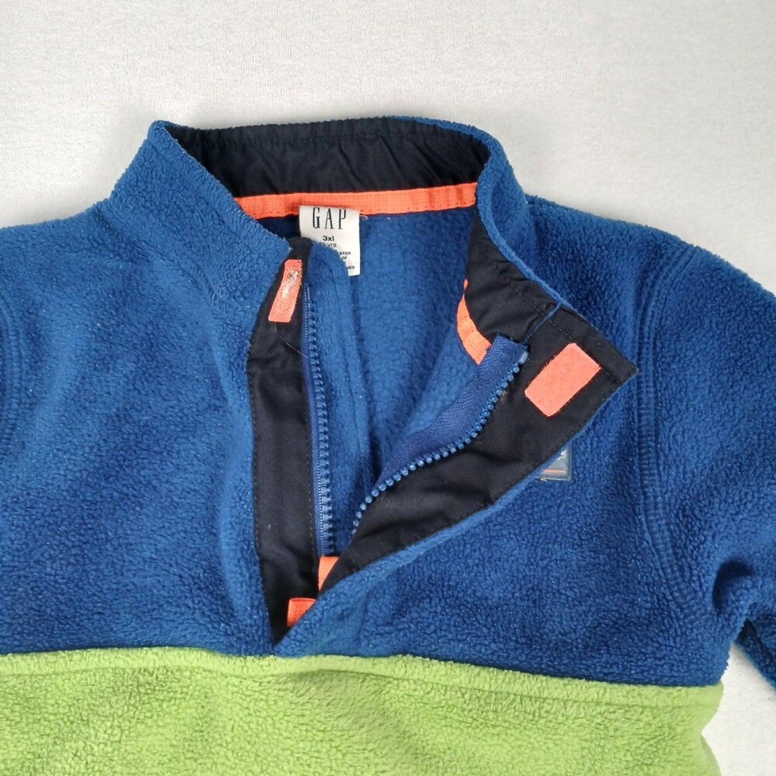 Baby Gap Color Block Fleece Green Blue 1/4 Zip Pullover Sweater Size 3