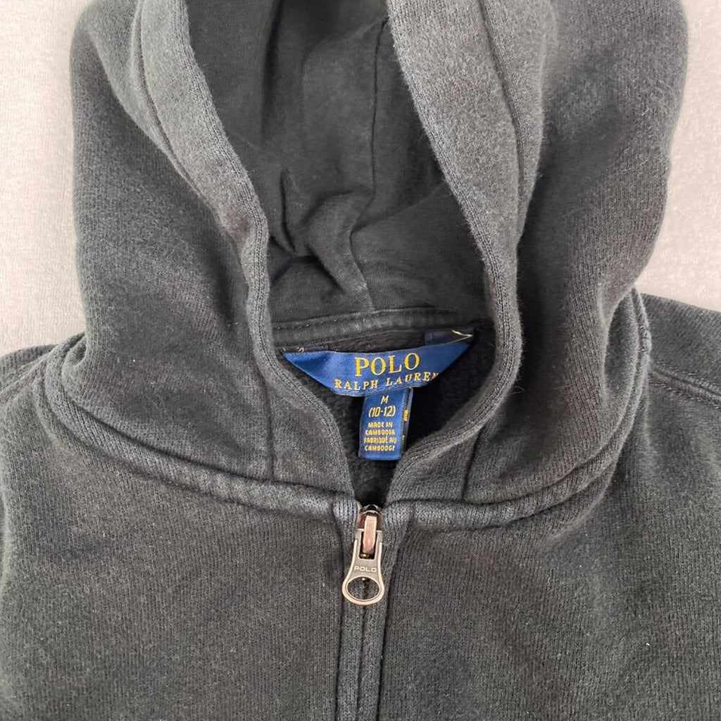 Polo Ralph Lauren Boy's Faded Black Red Polo Graphic Zipper Hoodie Sweatshirt