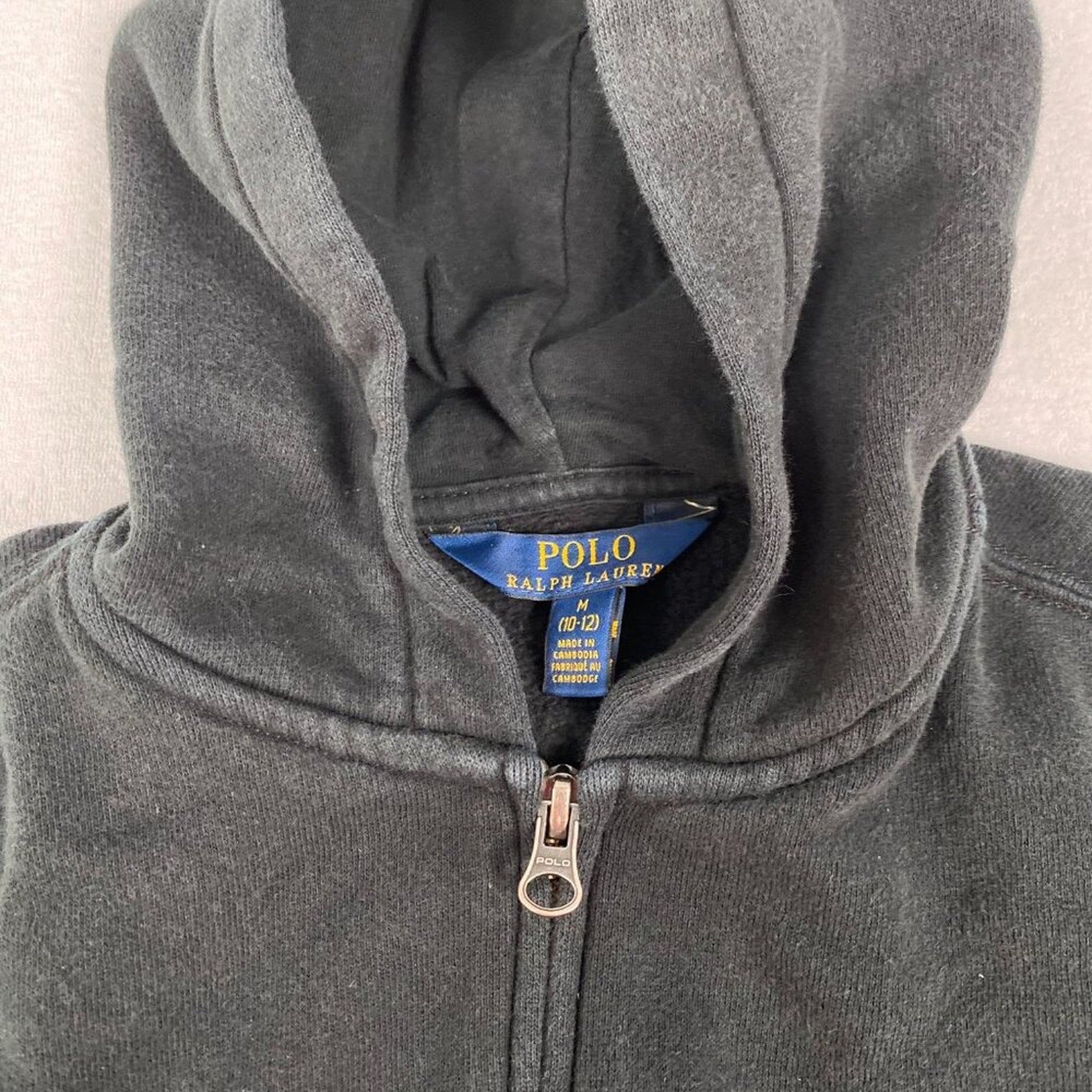 Polo Ralph Lauren Boy's Faded Black Red Polo Graphic Zipper Hoodie Sweatshirt
