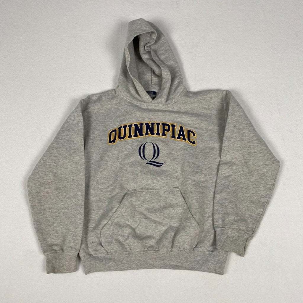 Quinnipiac University Spellout Logo Graphic Grey Hoodie Sweatshirt Small
