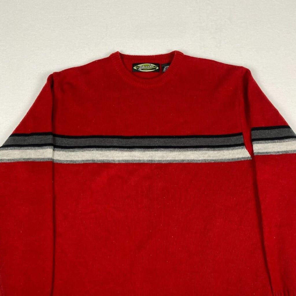 Vintage Y2k White Out Skating Red Striped Knit Crewneck Pullover Sweater Large