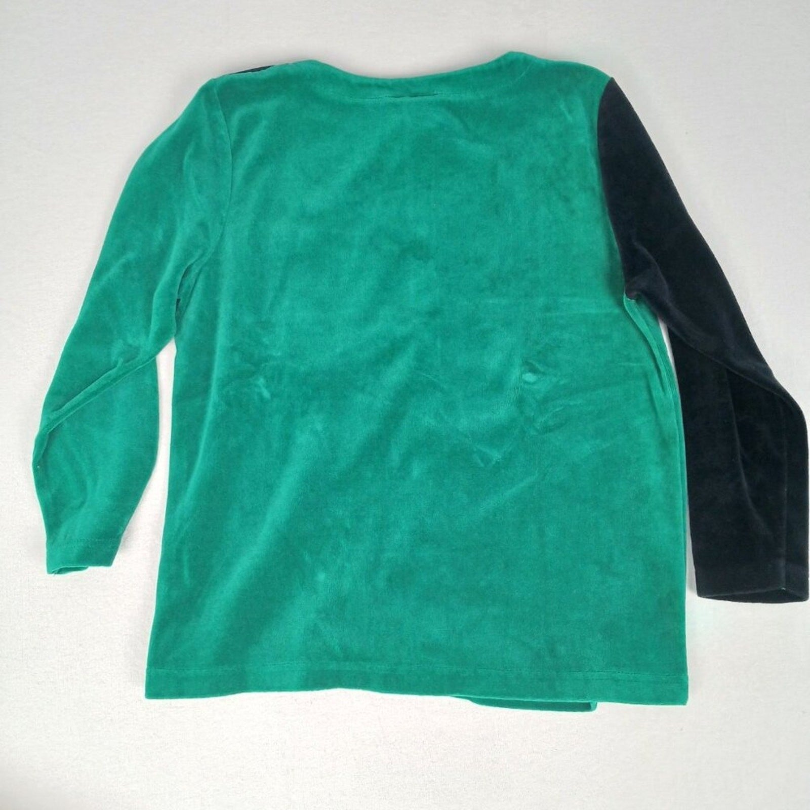 Vintage 90s Russ Petites Felted Green Black Color Block Gold Button Down Blouse