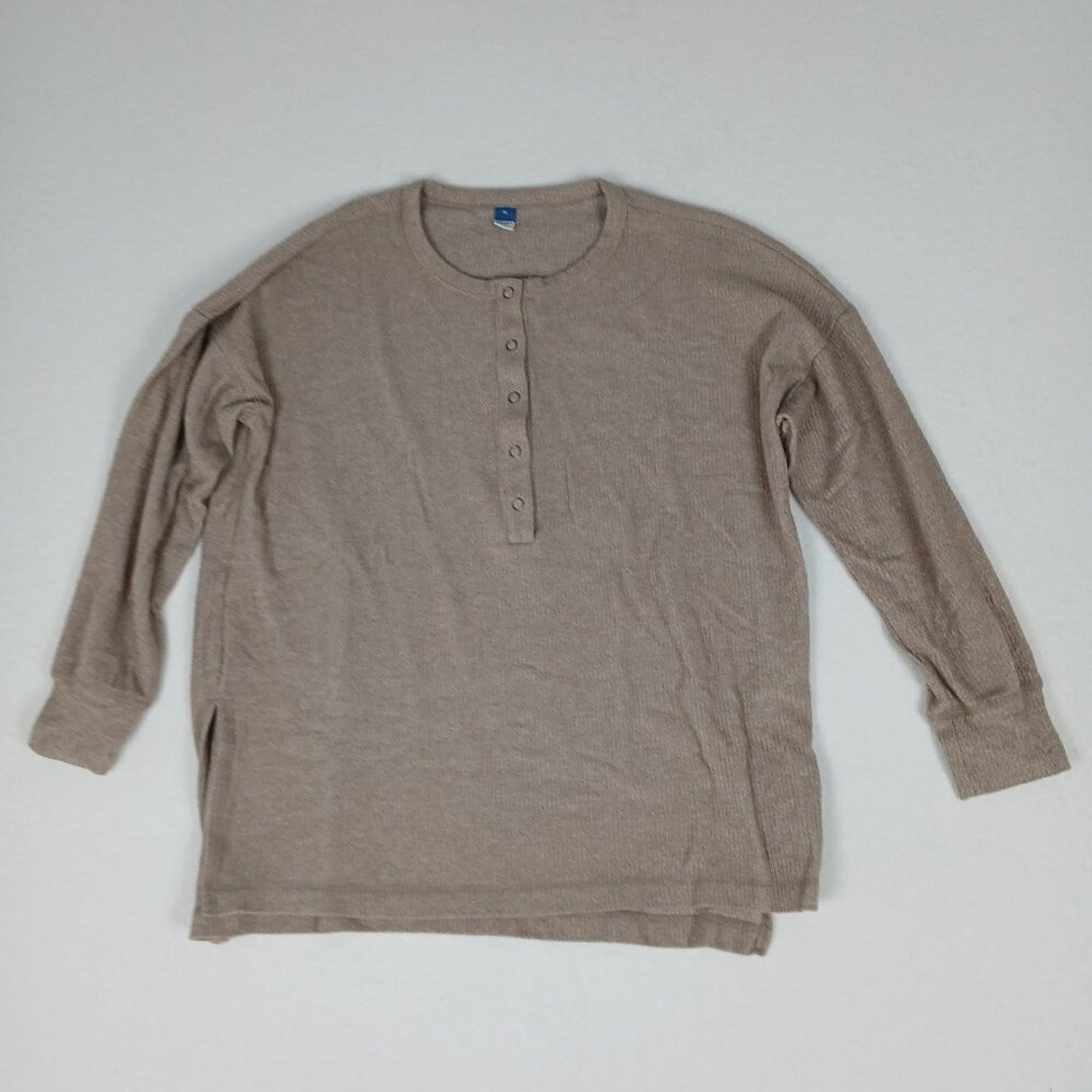 Old Navy Women's Light Brown Thermal Long Sleeve Snap Button Shirt Medium