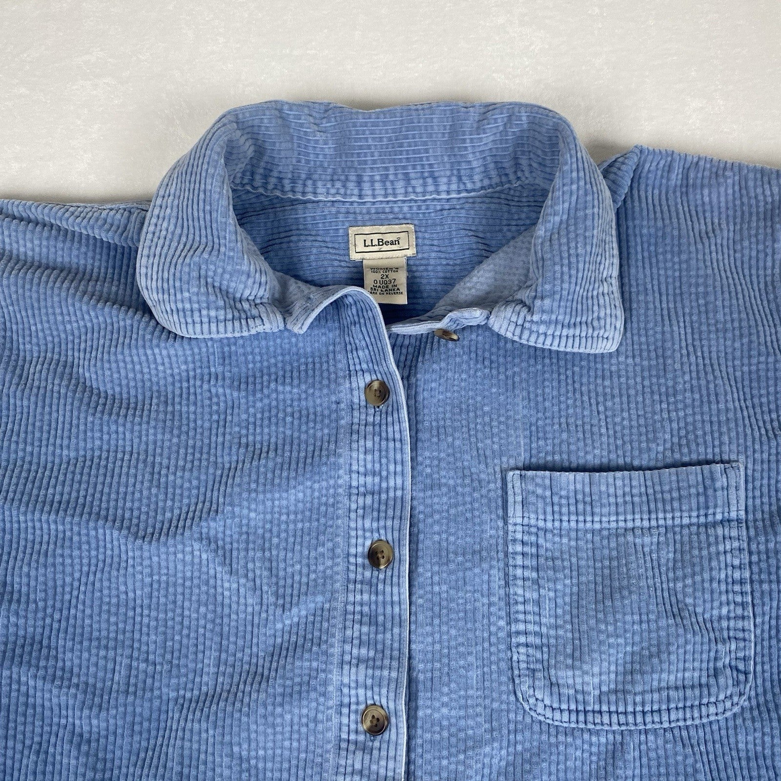 Vintage LL Bean Women's Blue Corduroy Cotton Button Up Shirt 2XL