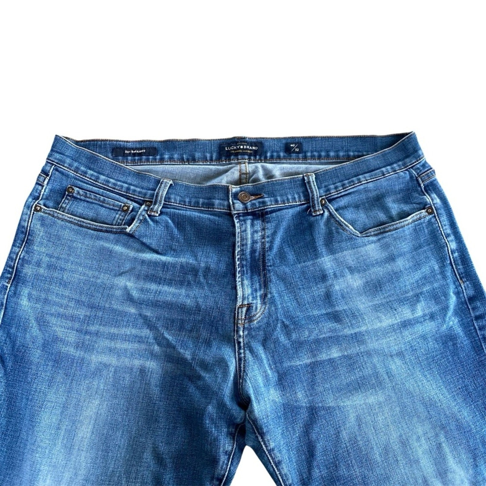 Lucky Brand 221 Straight Darkwash Whiskered Cotton Blue Jeans 40x31