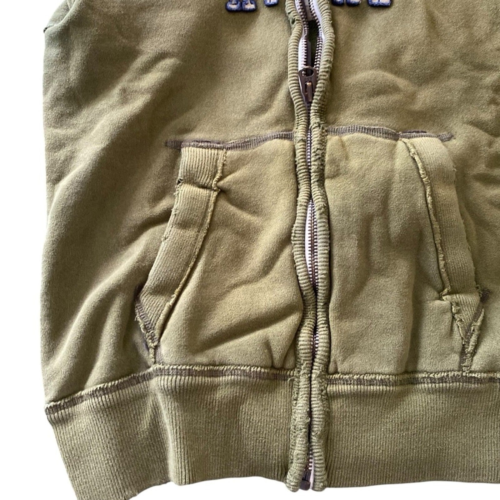 Abercrombie & Fitch Spellout Y2k Distressed Cotton Blend Green Zipper Hoodie