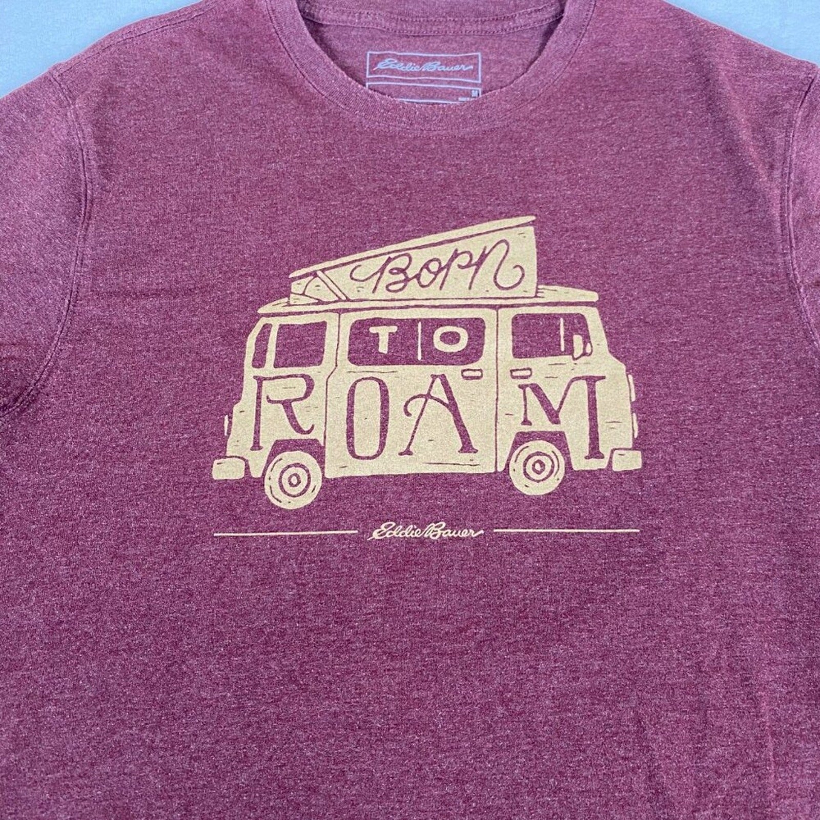 Eddie Bauer Born to Roam Camper Van Graphic Maroon Red Cotton Blend Tee Medium