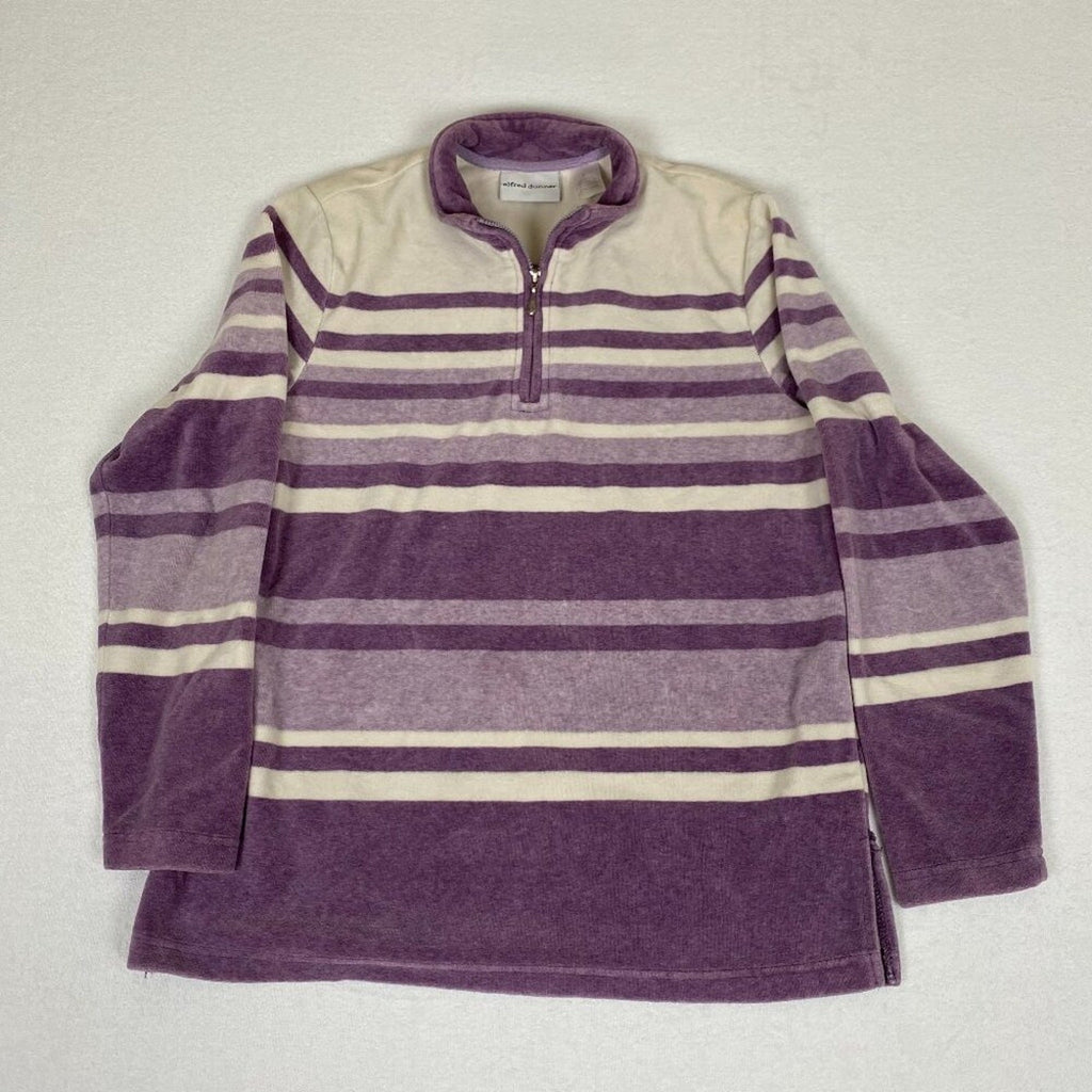 Vintage Alfred Dunner Velour Fleece Purple Striped 1/4 Zip Pullover Sweater