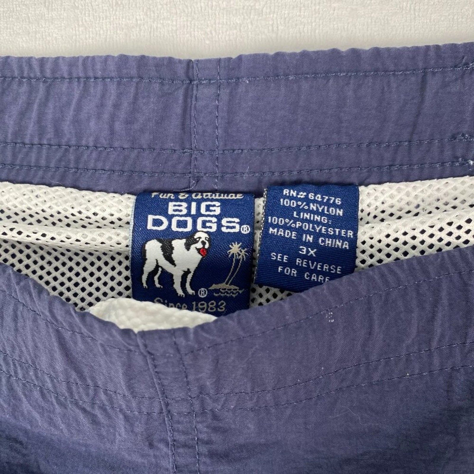 Big Dogs Drawstring Navy Blue Snap Button Swim Shorts Size 3XL