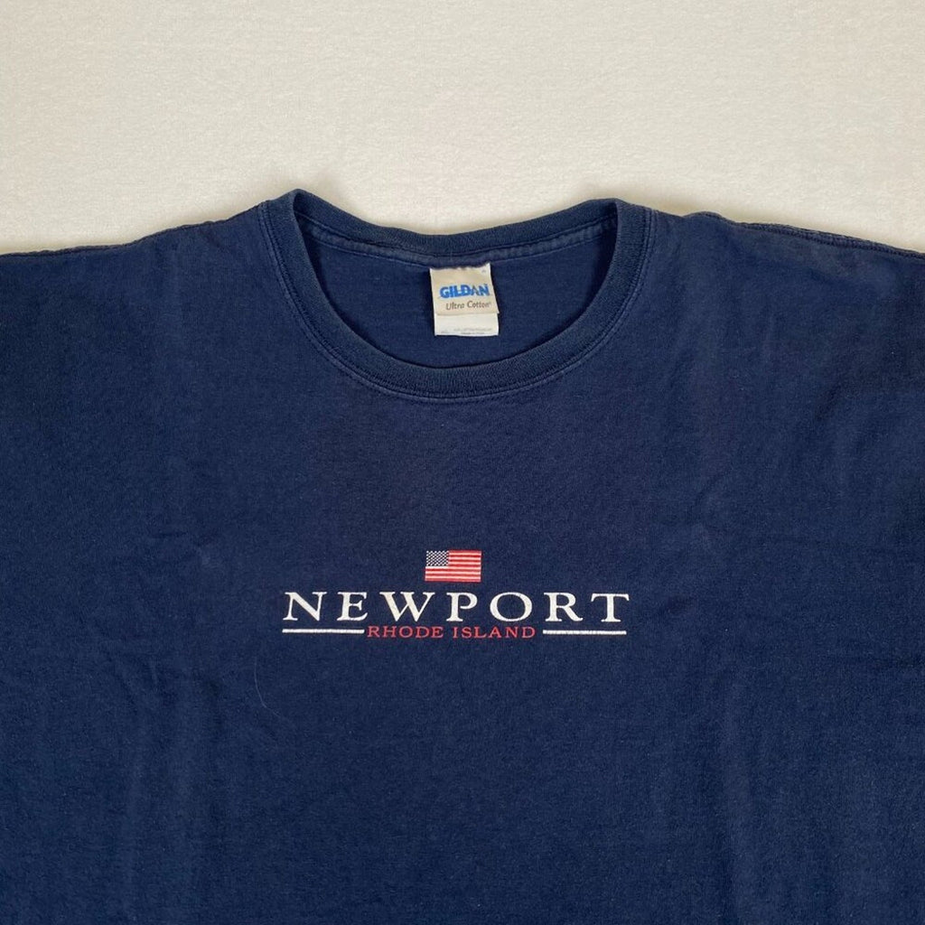 Y2K Newport Rhode Island American Flag Graphic Navy Blue Cotton Tee Size XL