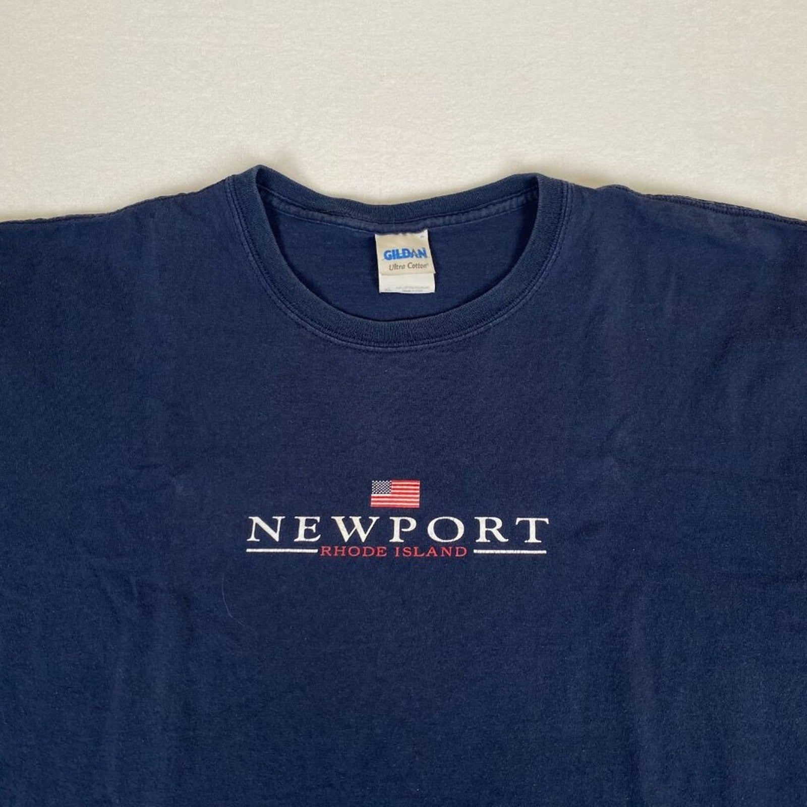 Y2K Newport Rhode Island American Flag Graphic Navy Blue Cotton Tee Size XL