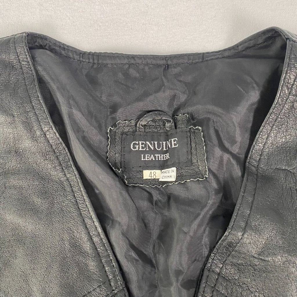 Genuine Leather Motorcycle Cowboy Black Vest Size 48